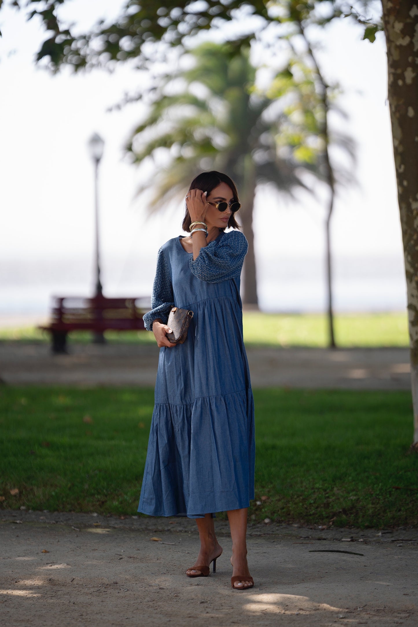 Vestido comprido em ganga