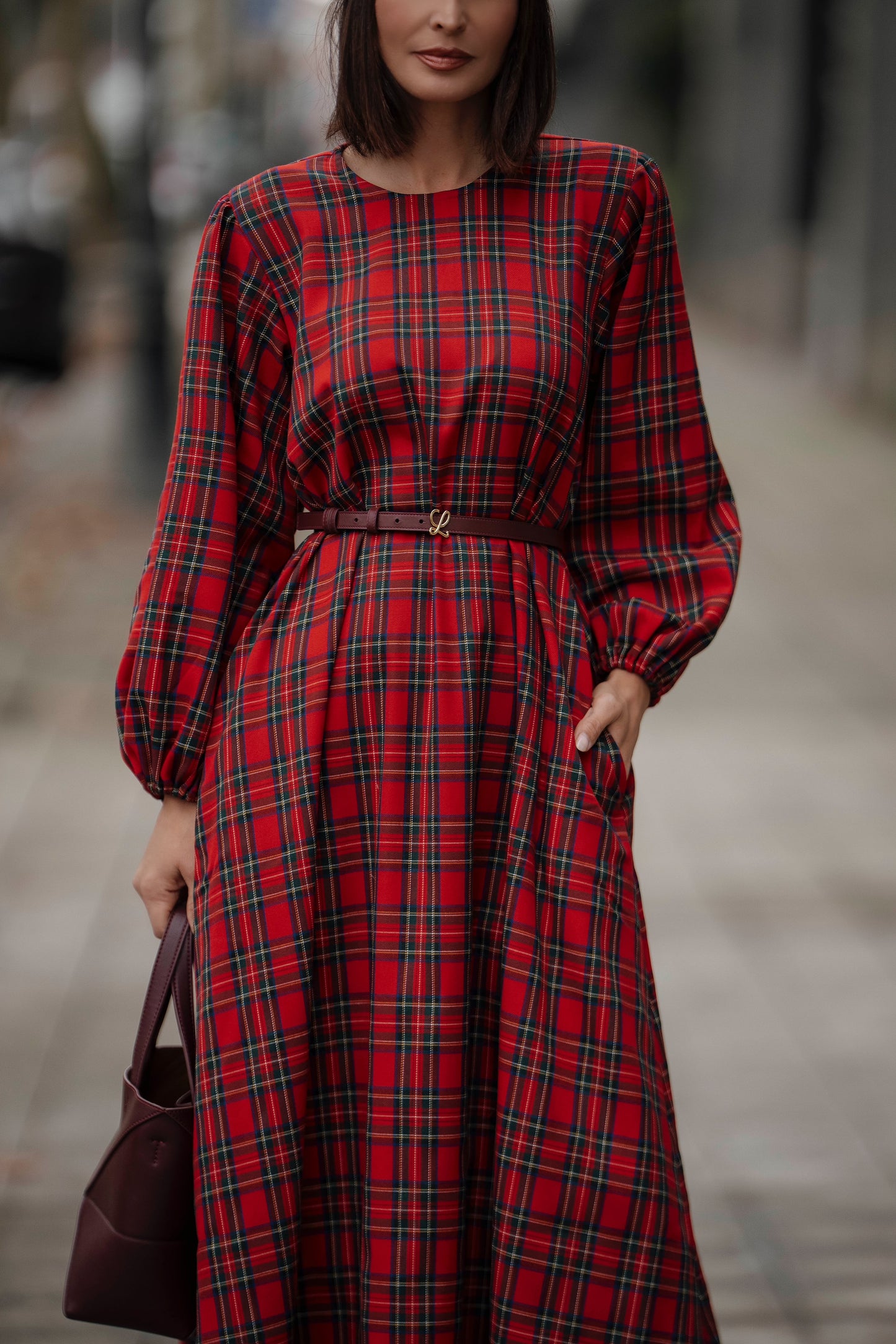 Vestido comprido em xadrez vermelho