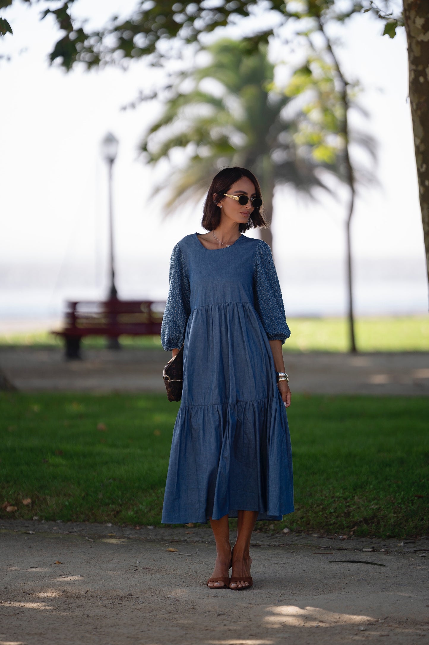 Vestido comprido em ganga