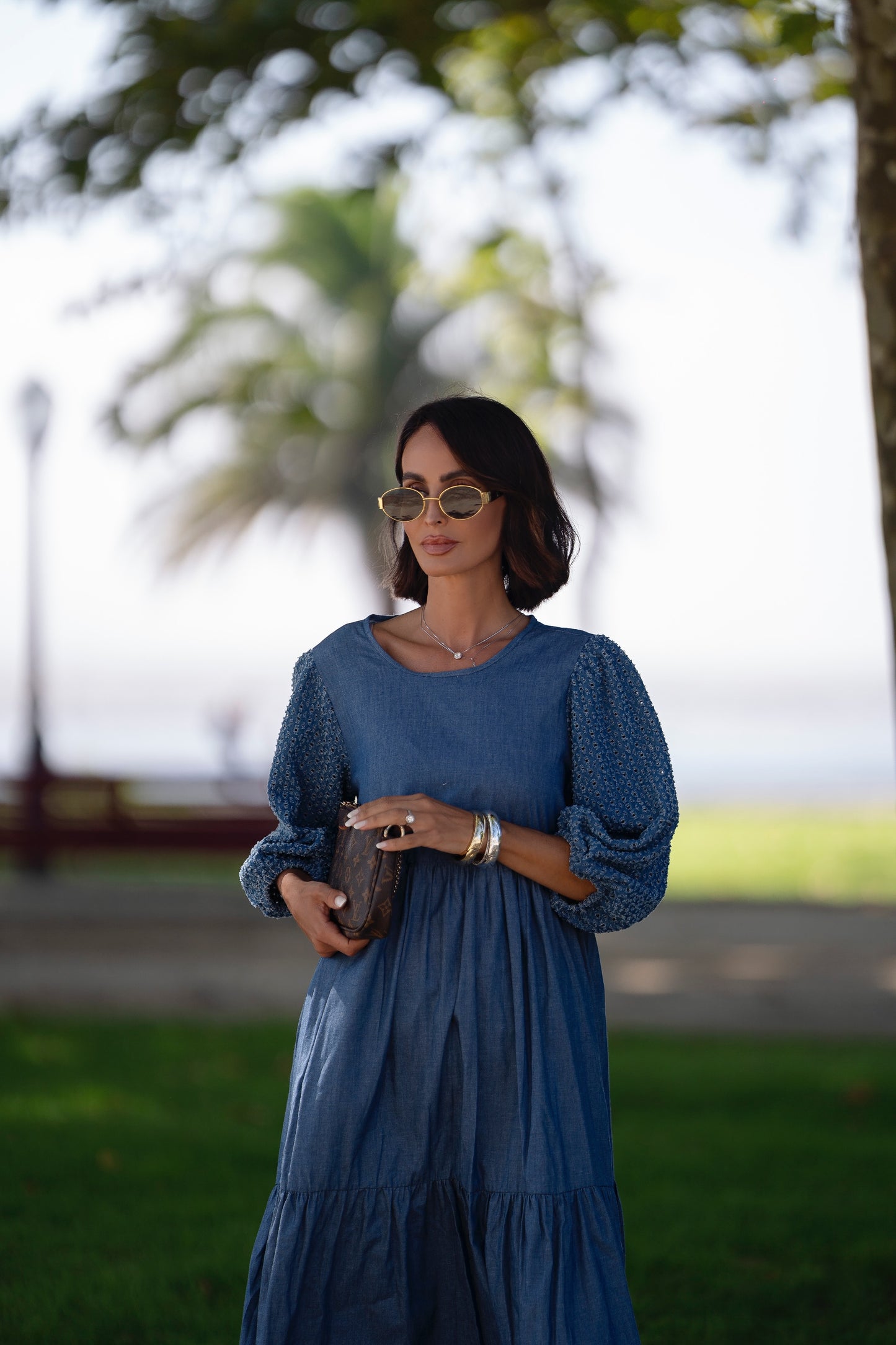 Vestido comprido em ganga