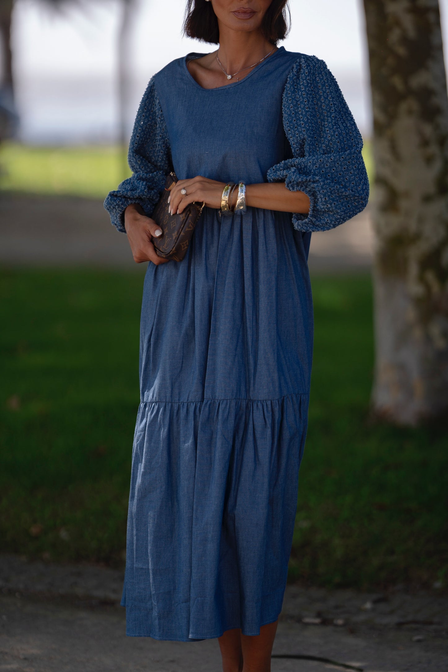 Vestido comprido em ganga