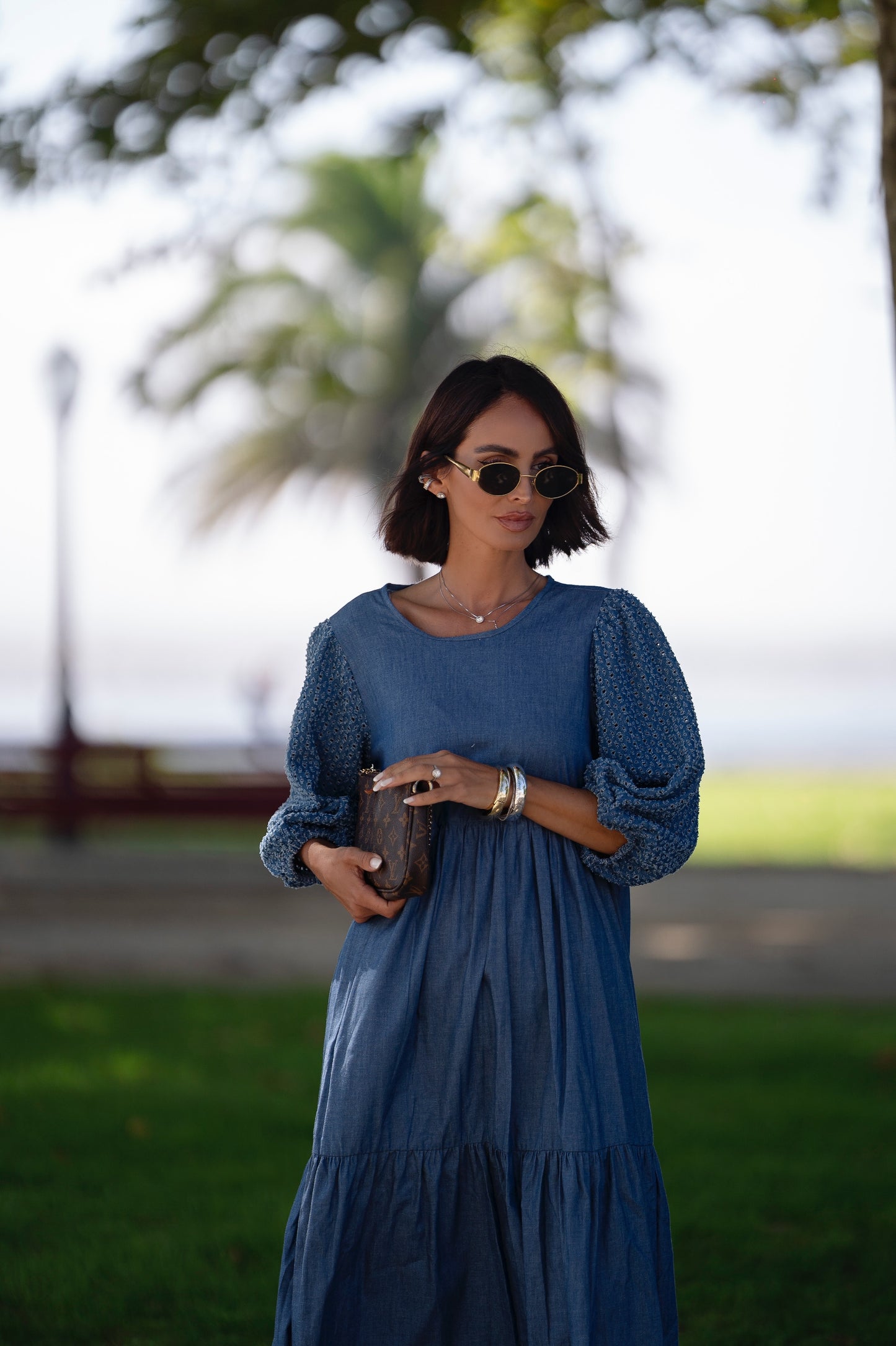 Vestido comprido em ganga