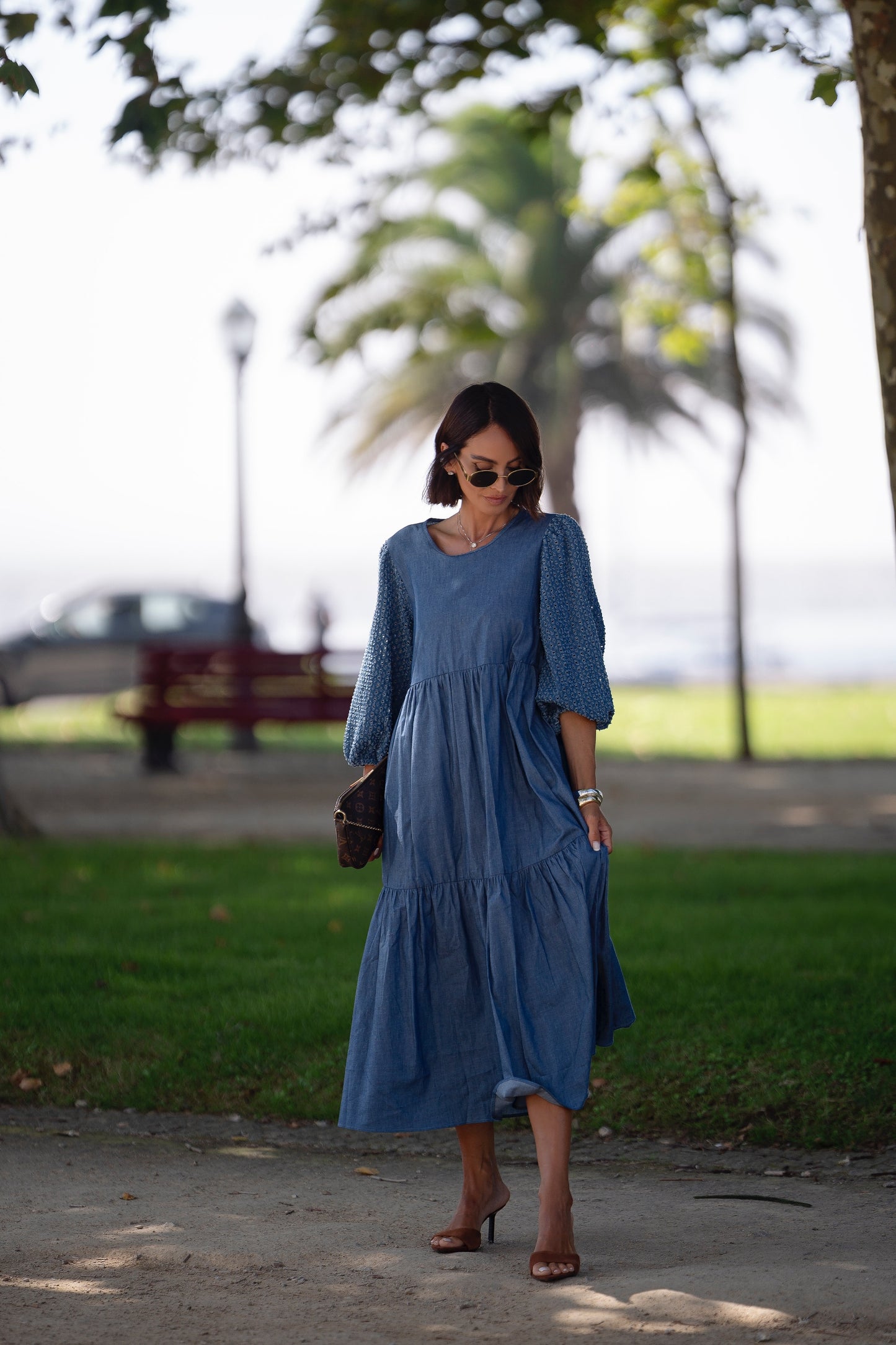 Vestido comprido em ganga