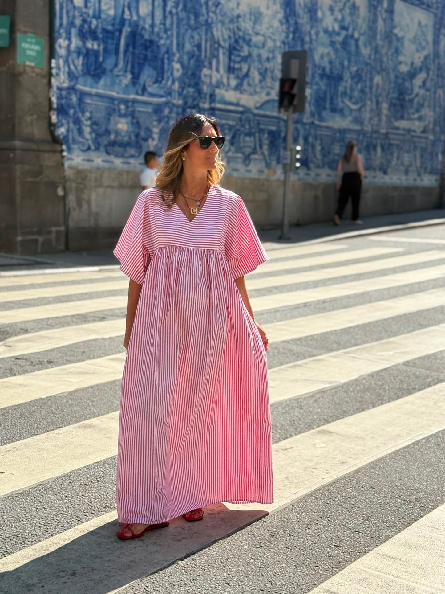 Vestido comprido riscas