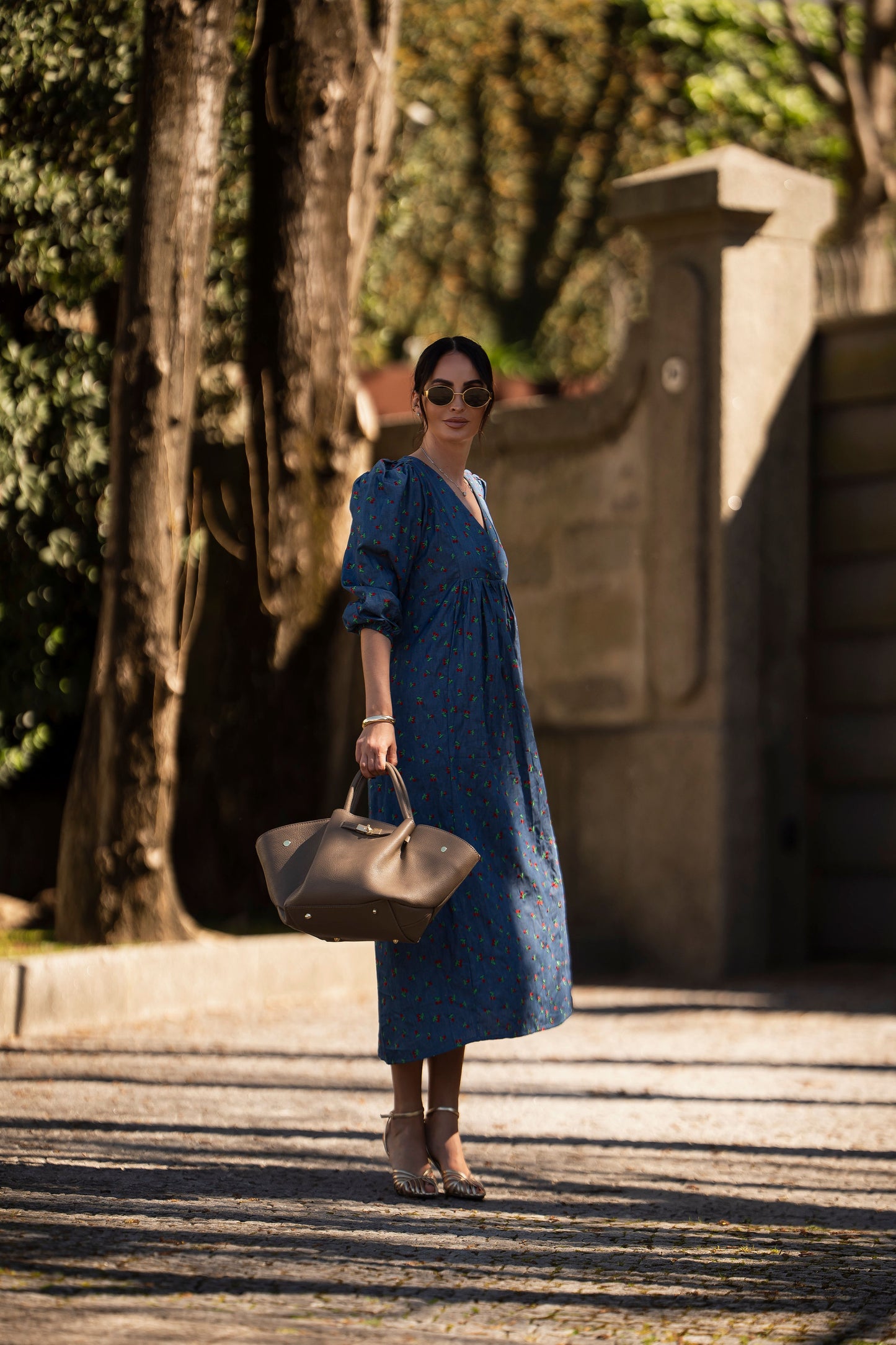 Vestido midi em ganga