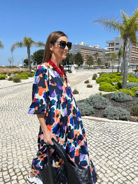 Vestido comprido com folho