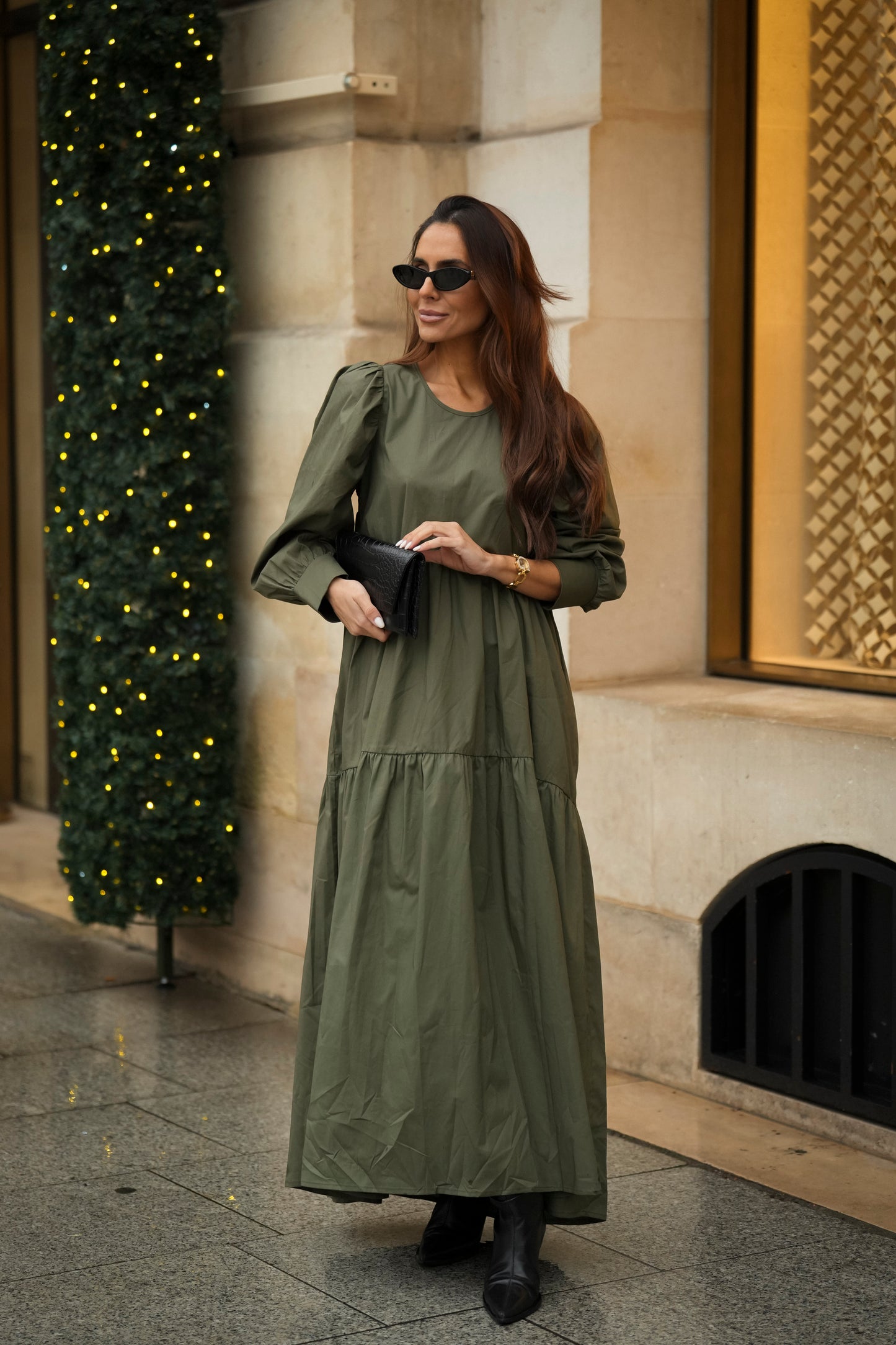 Vestido comprido com folho em verde