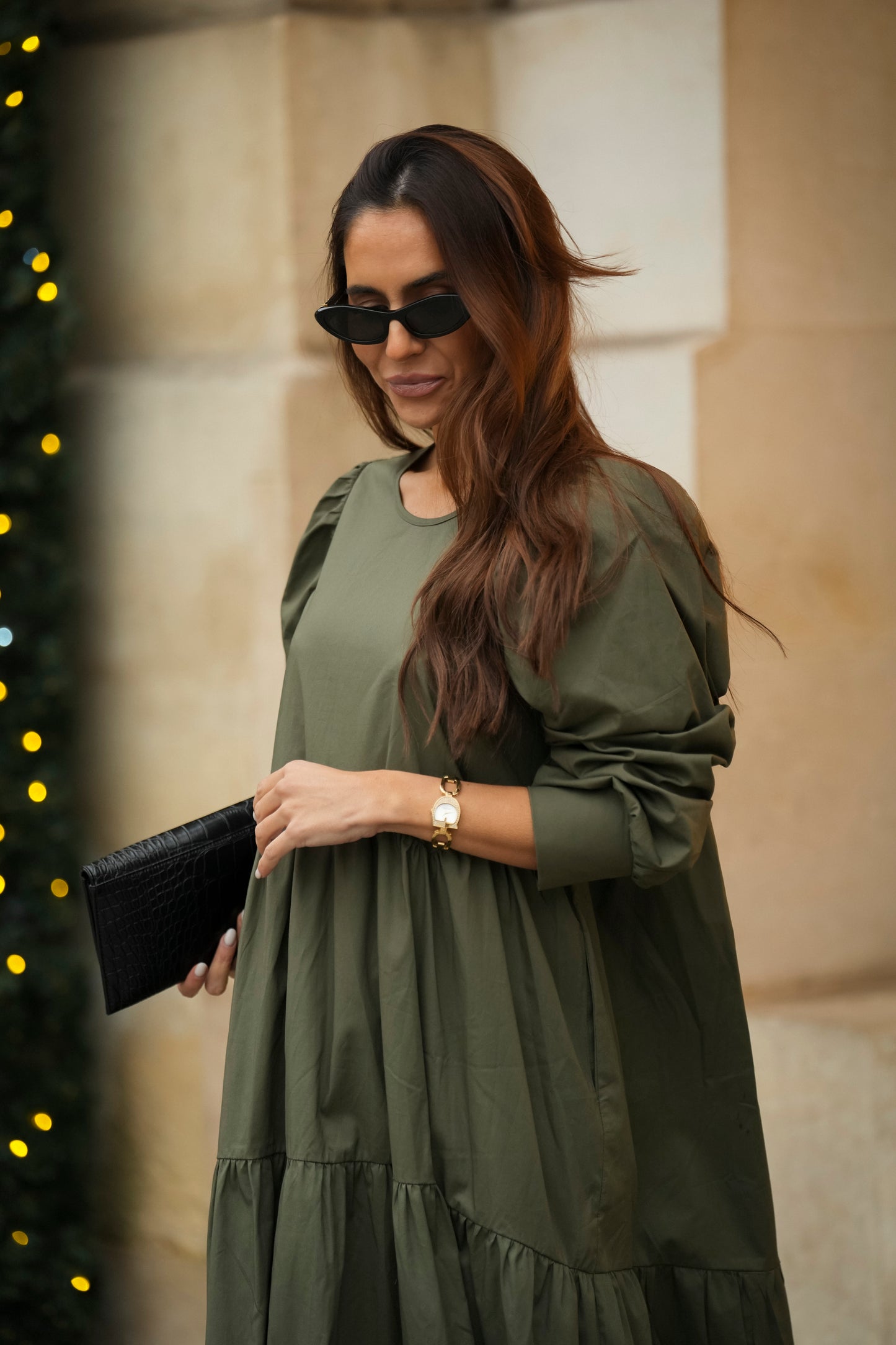 Vestido comprido com folho em verde