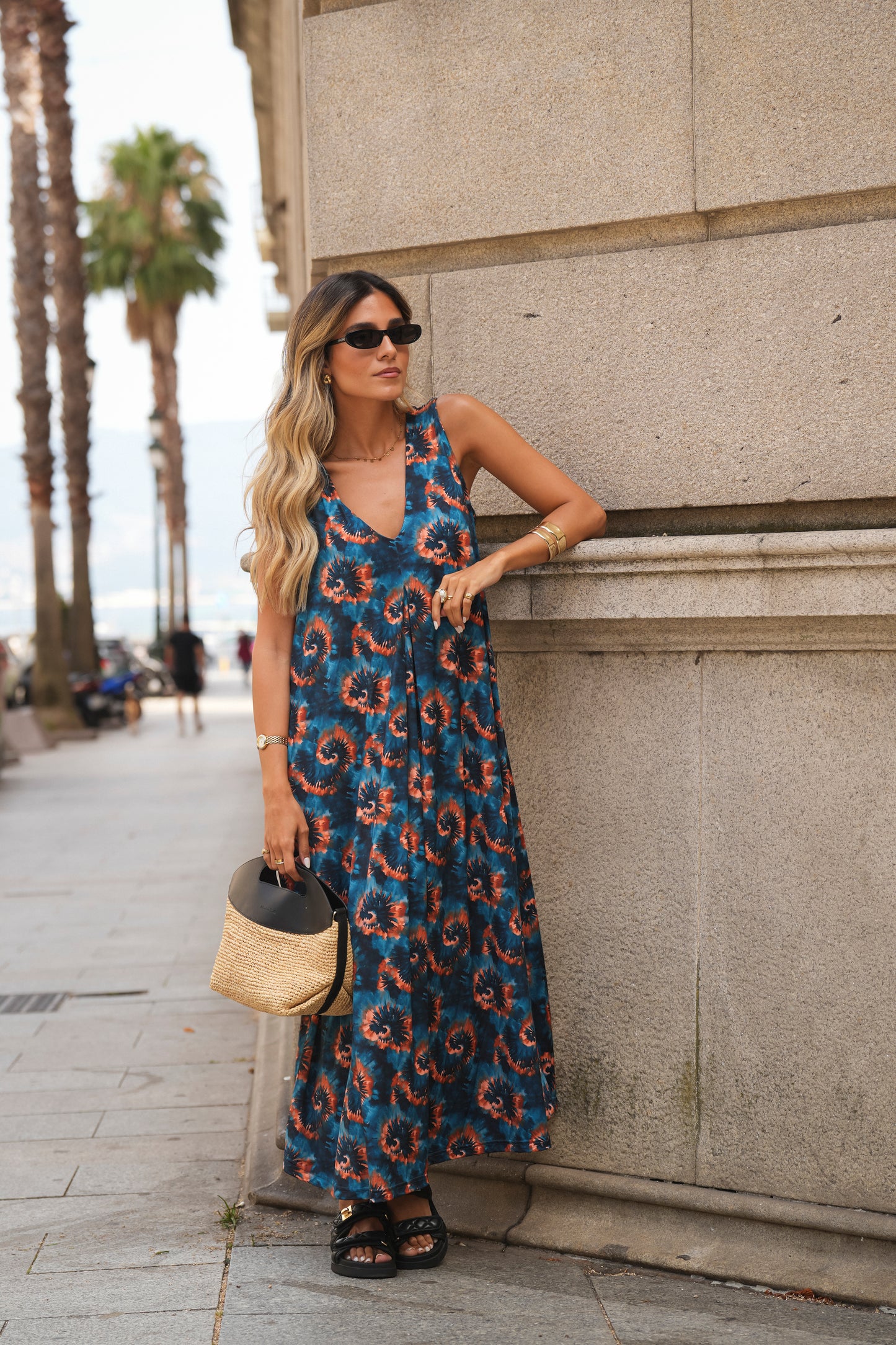 Vestido largo de punto estampado