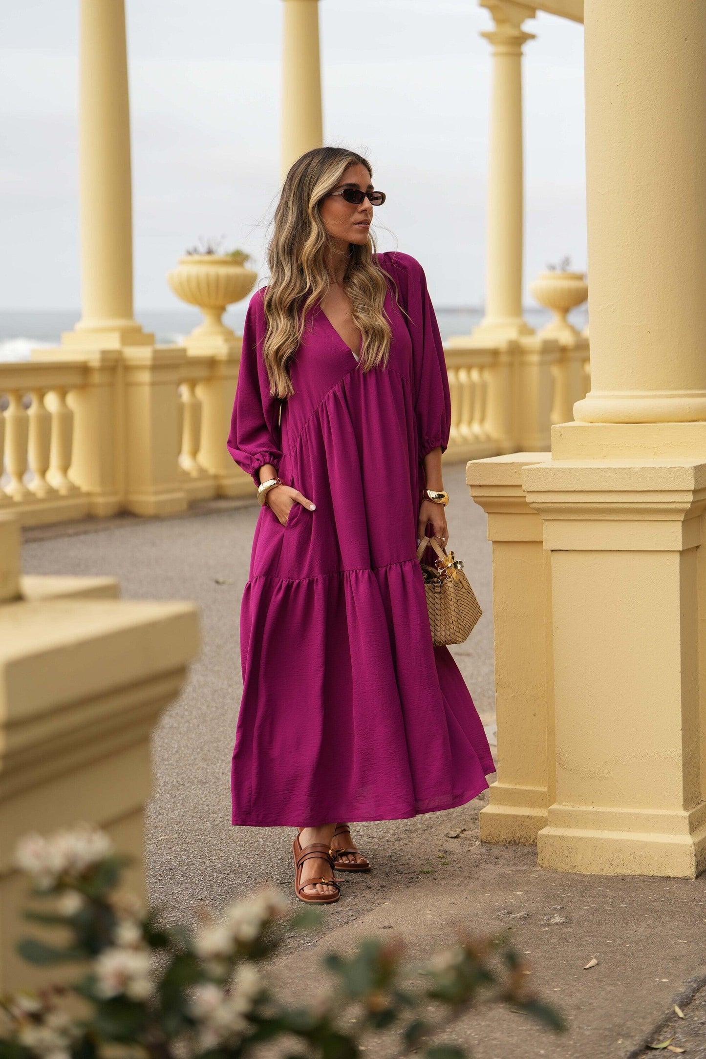 Vestido comprido com folho