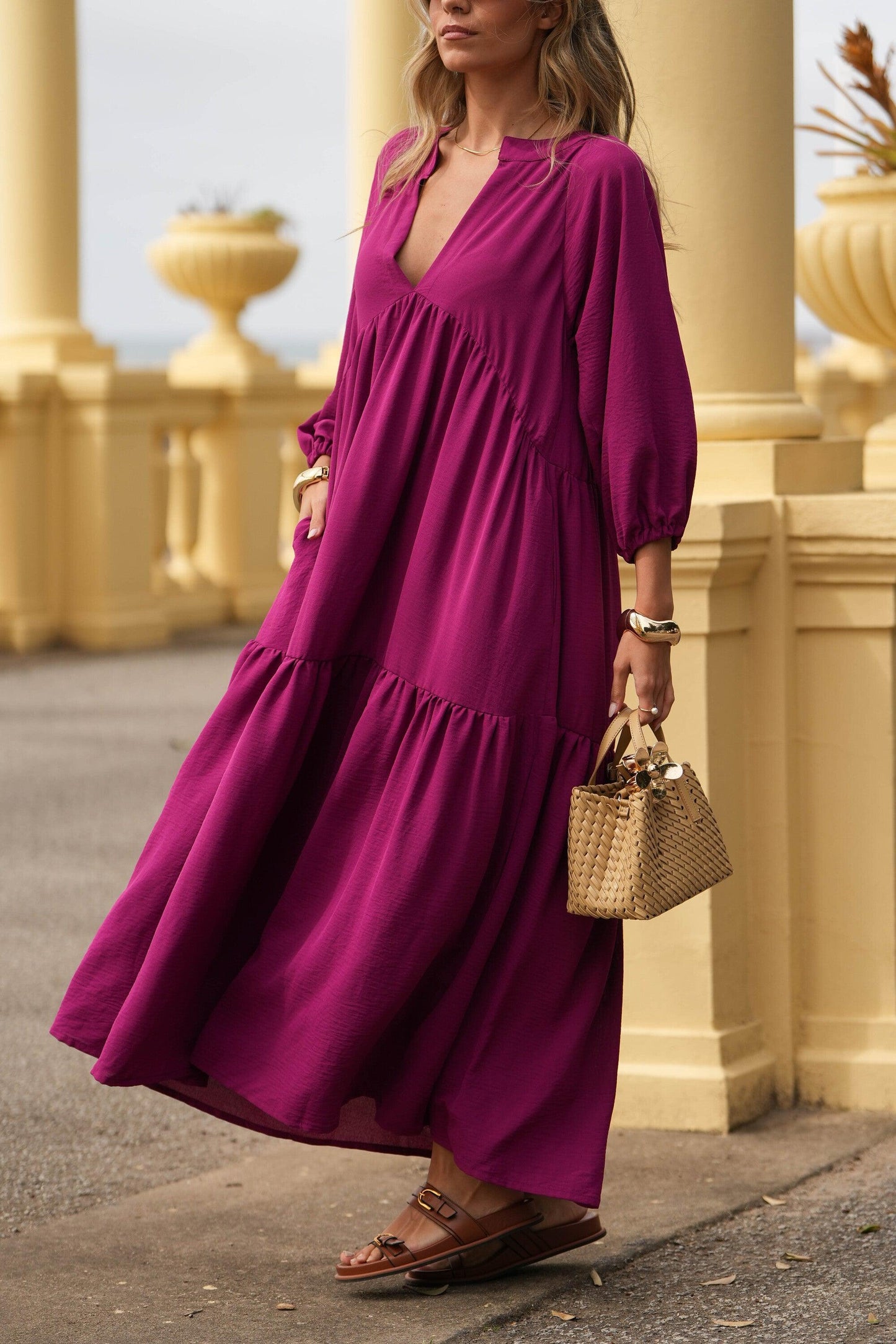 Vestido comprido com folho