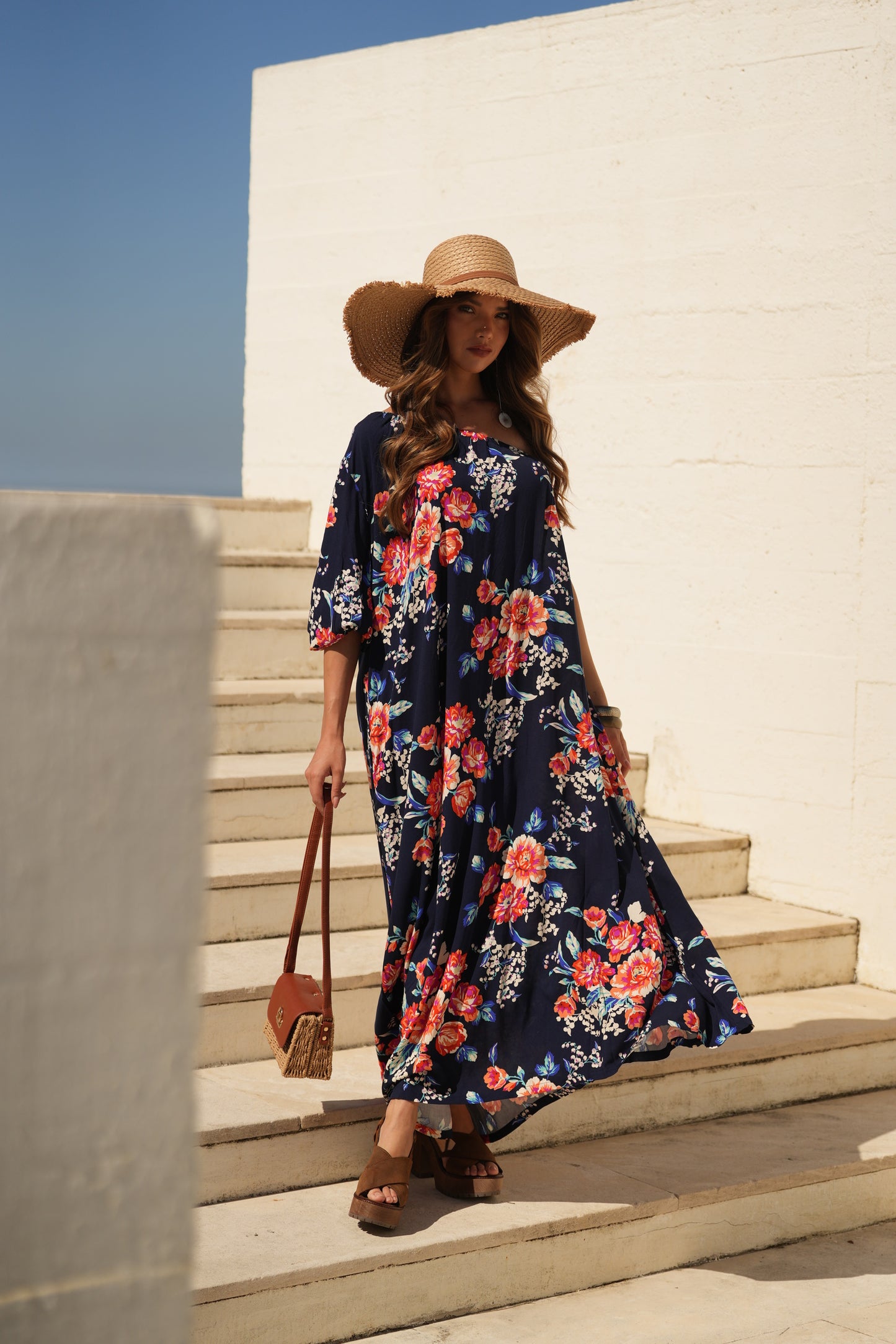 Vestido comprido estampado floral