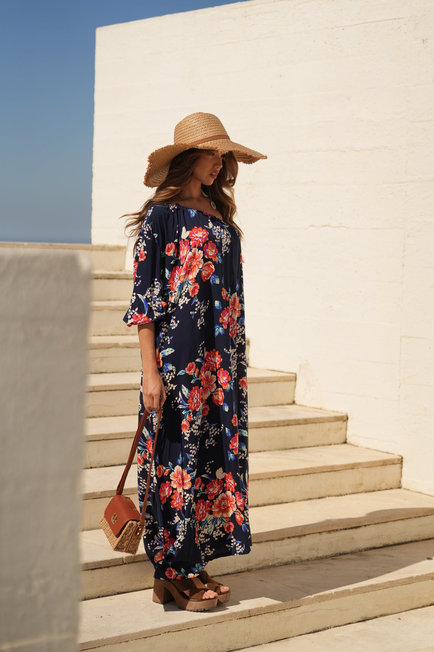 Vestido comprido estampado floral