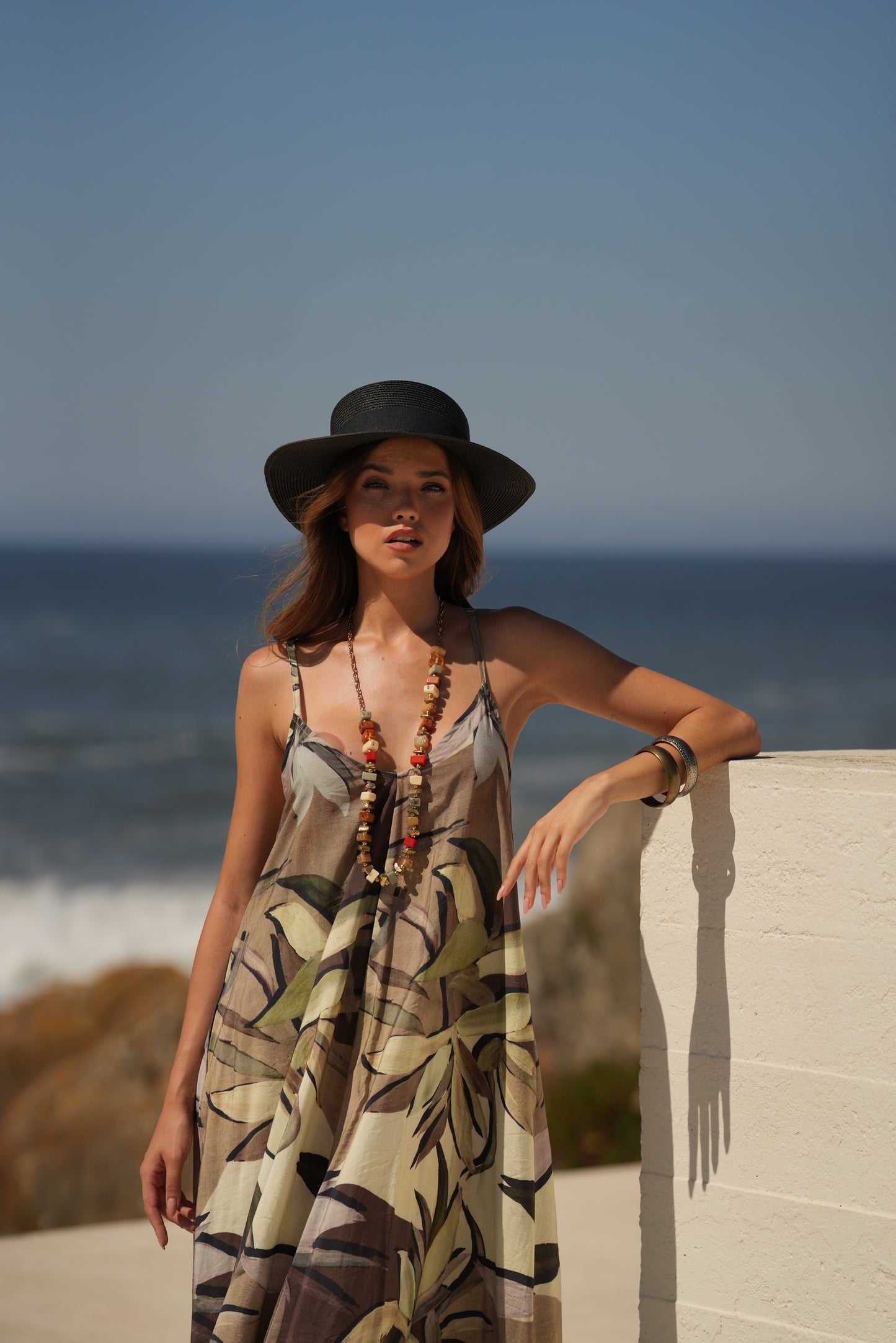 Vestido de alças comprido estampado