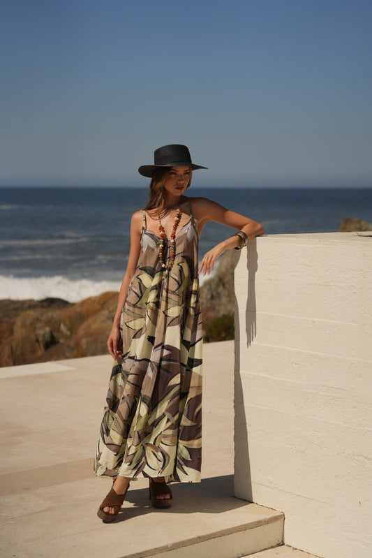 Vestido de alças comprido estampado