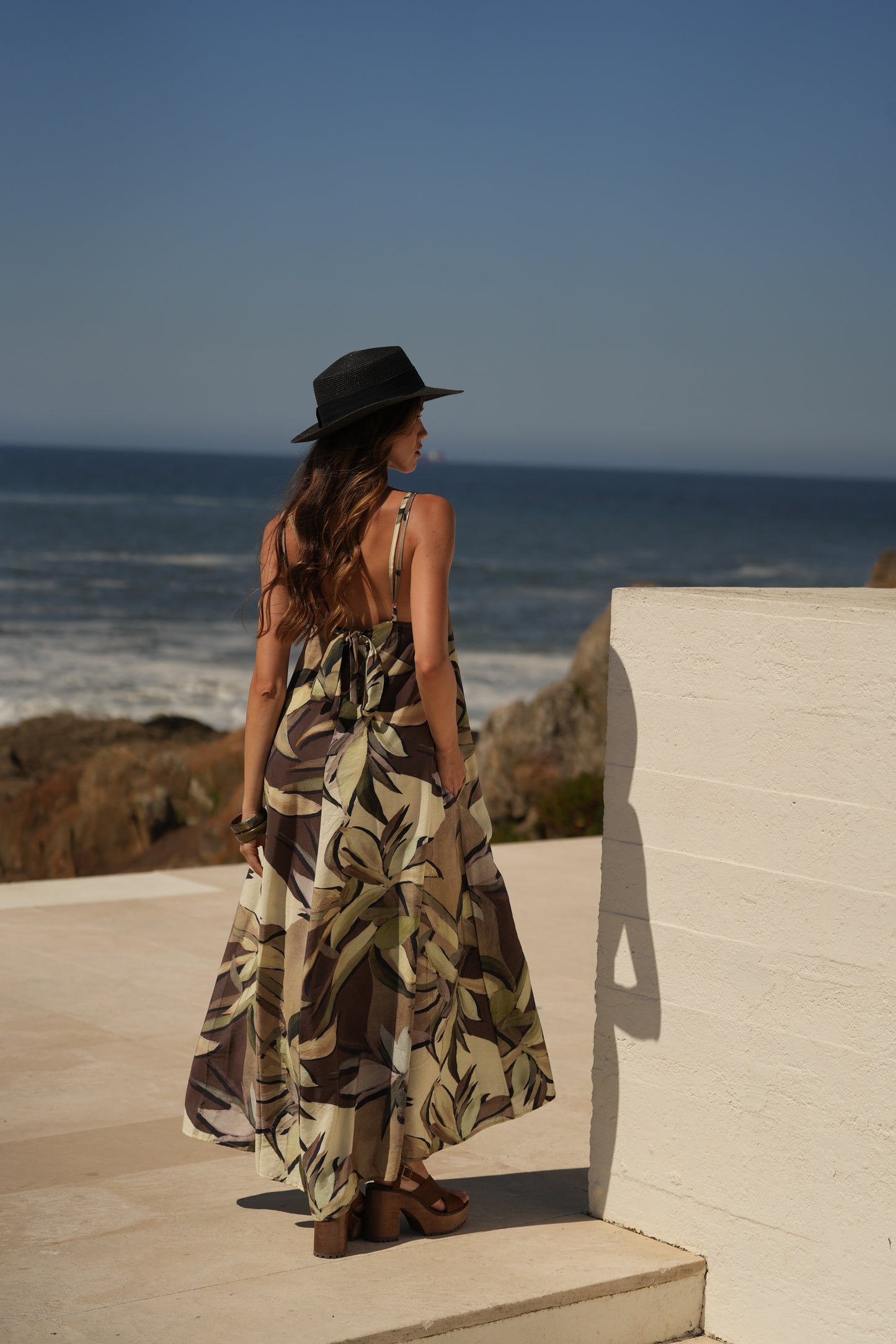 Vestido de alças comprido estampado