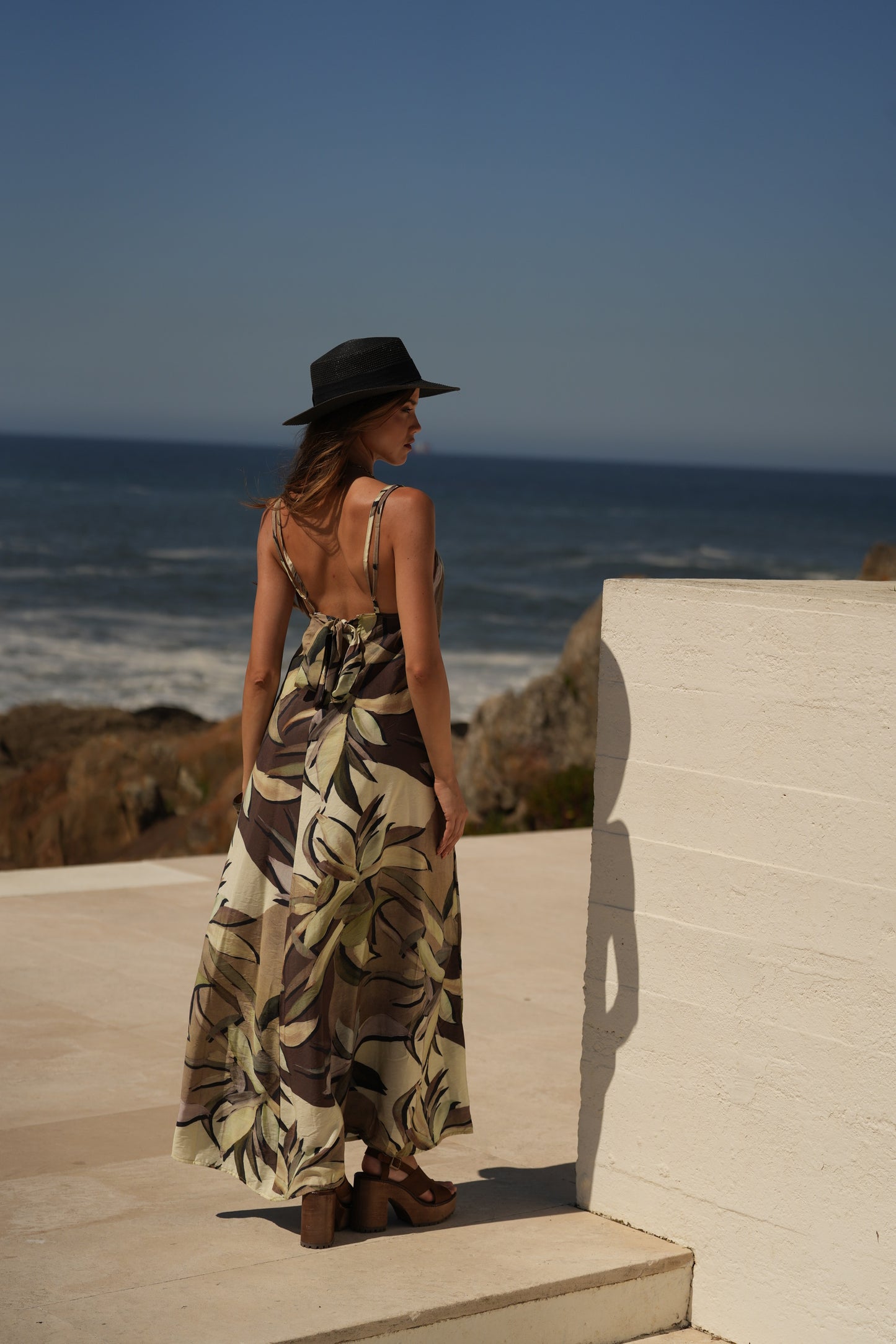 Vestido de alças comprido estampado