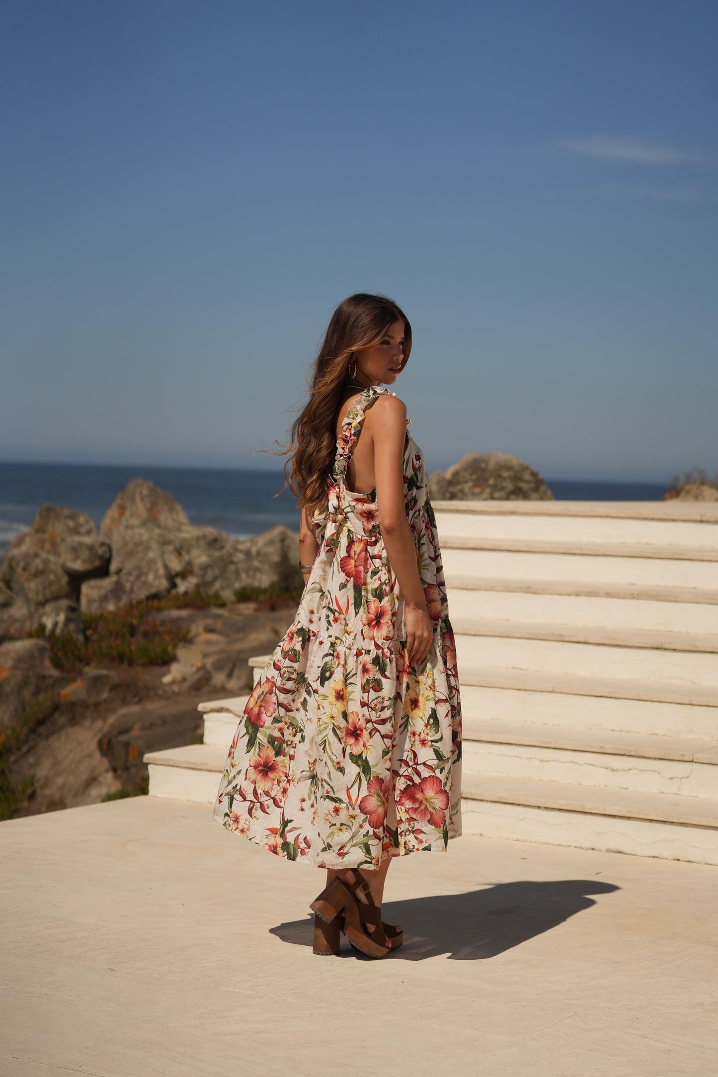 Vestido de alças comprido estampado