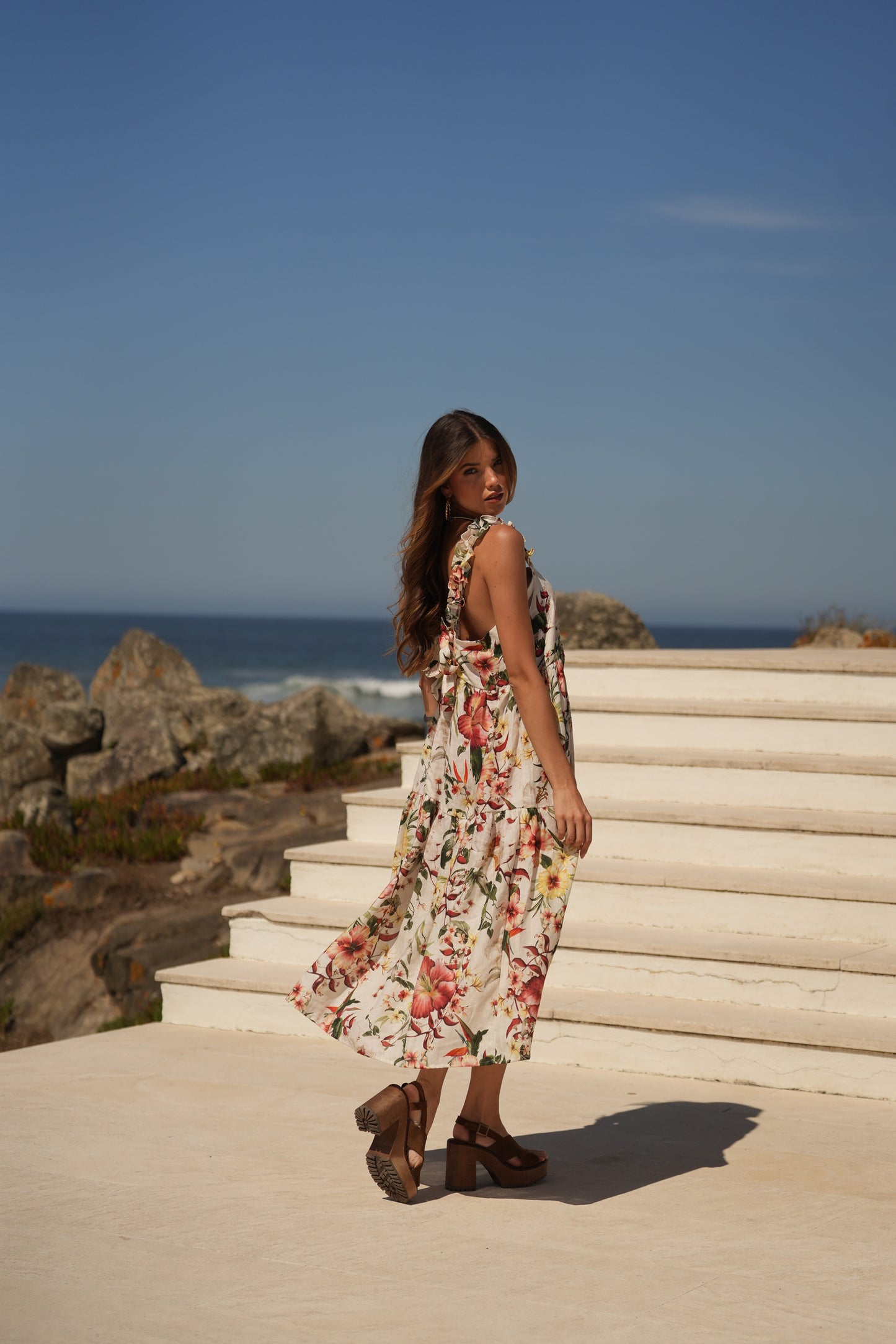 Vestido de alças comprido estampado
