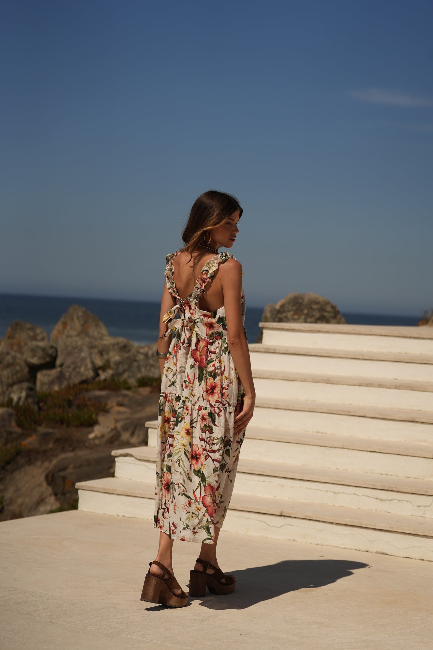 Vestido de alças comprido estampado