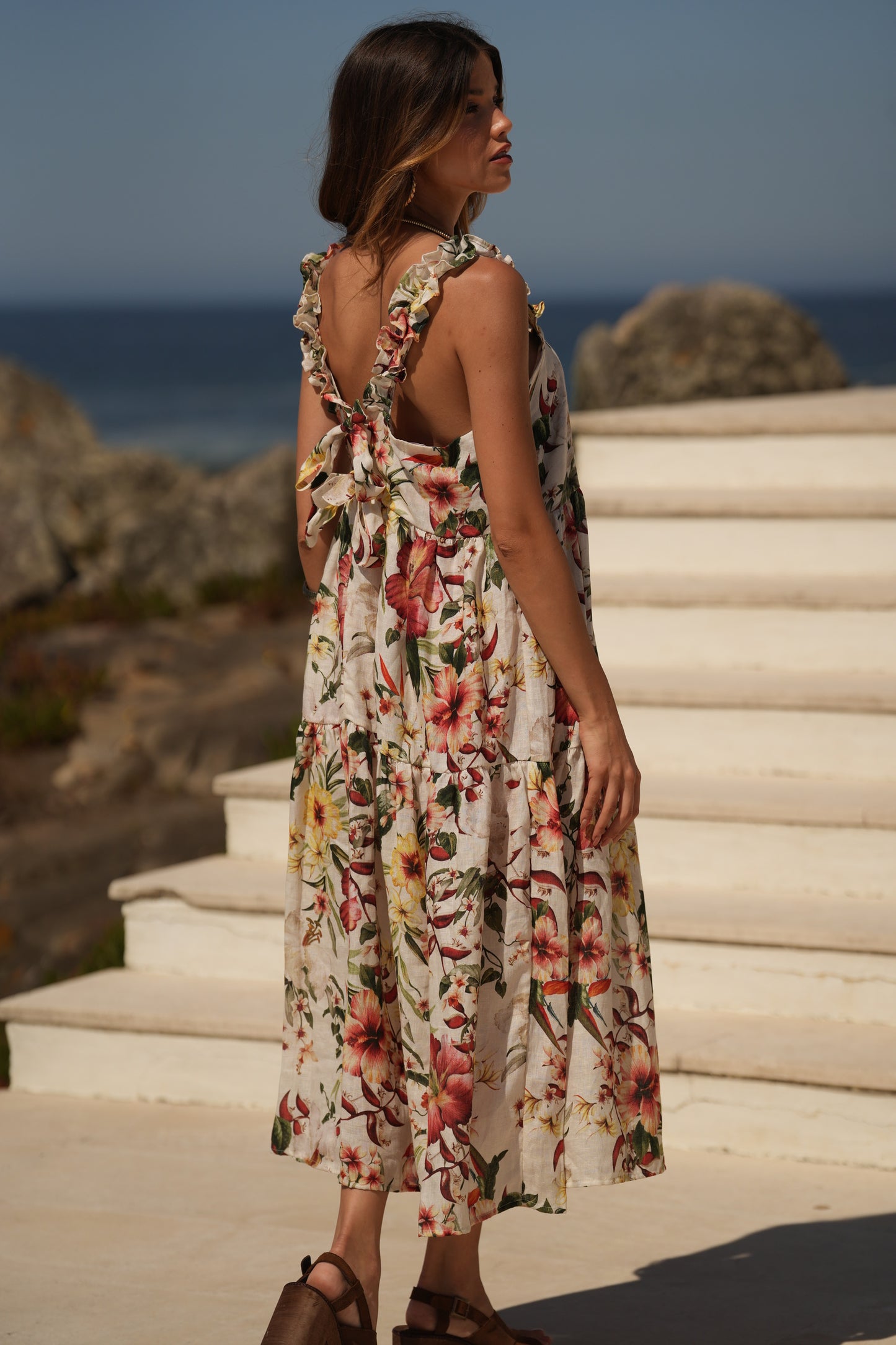 Vestido de alças comprido estampado