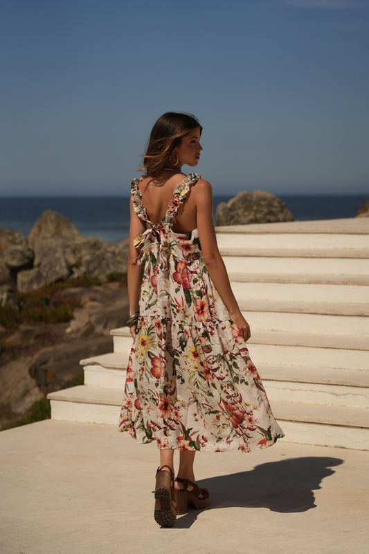 Vestido de alças comprido estampado