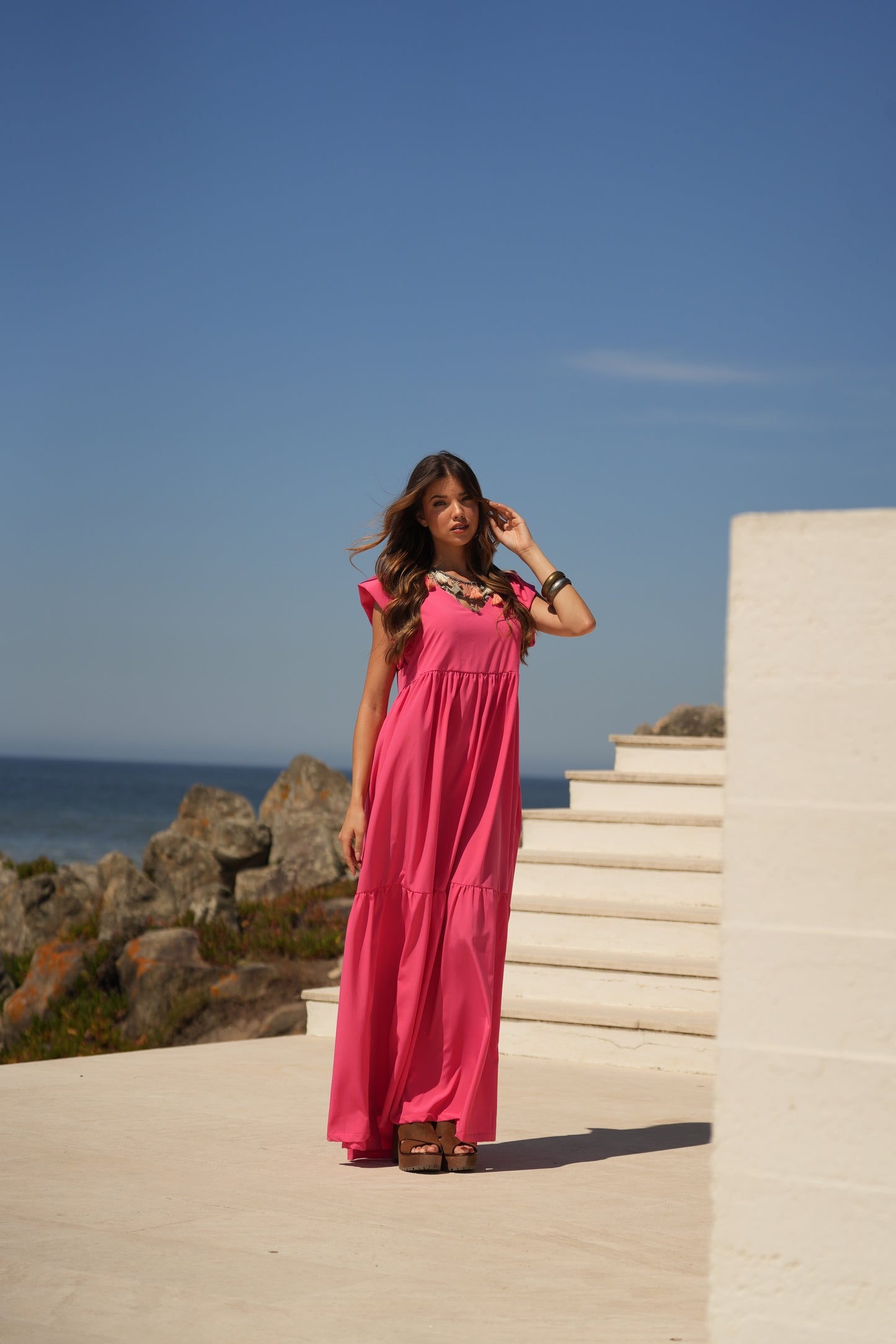 Vestido comprido rosa