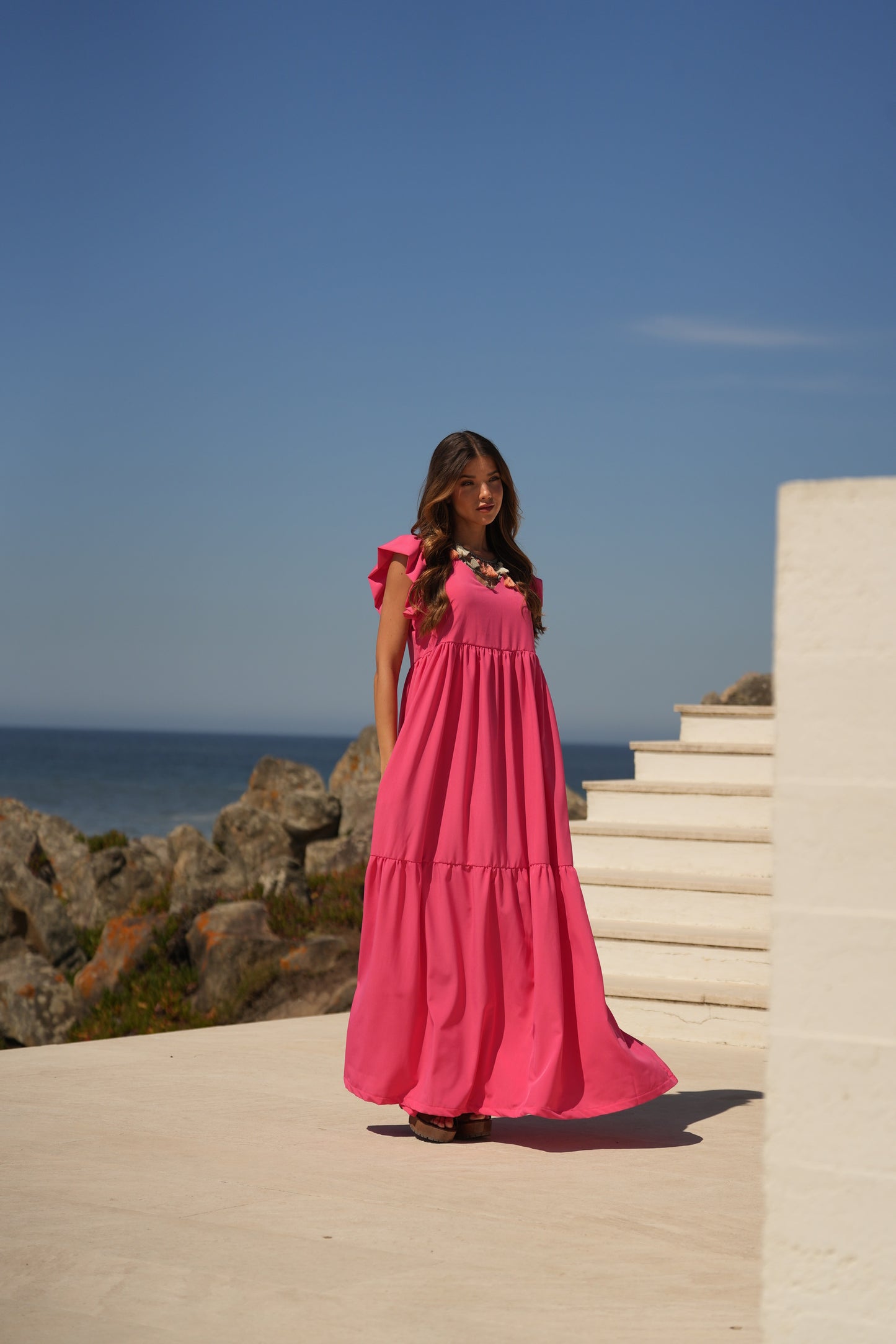 Vestido comprido rosa