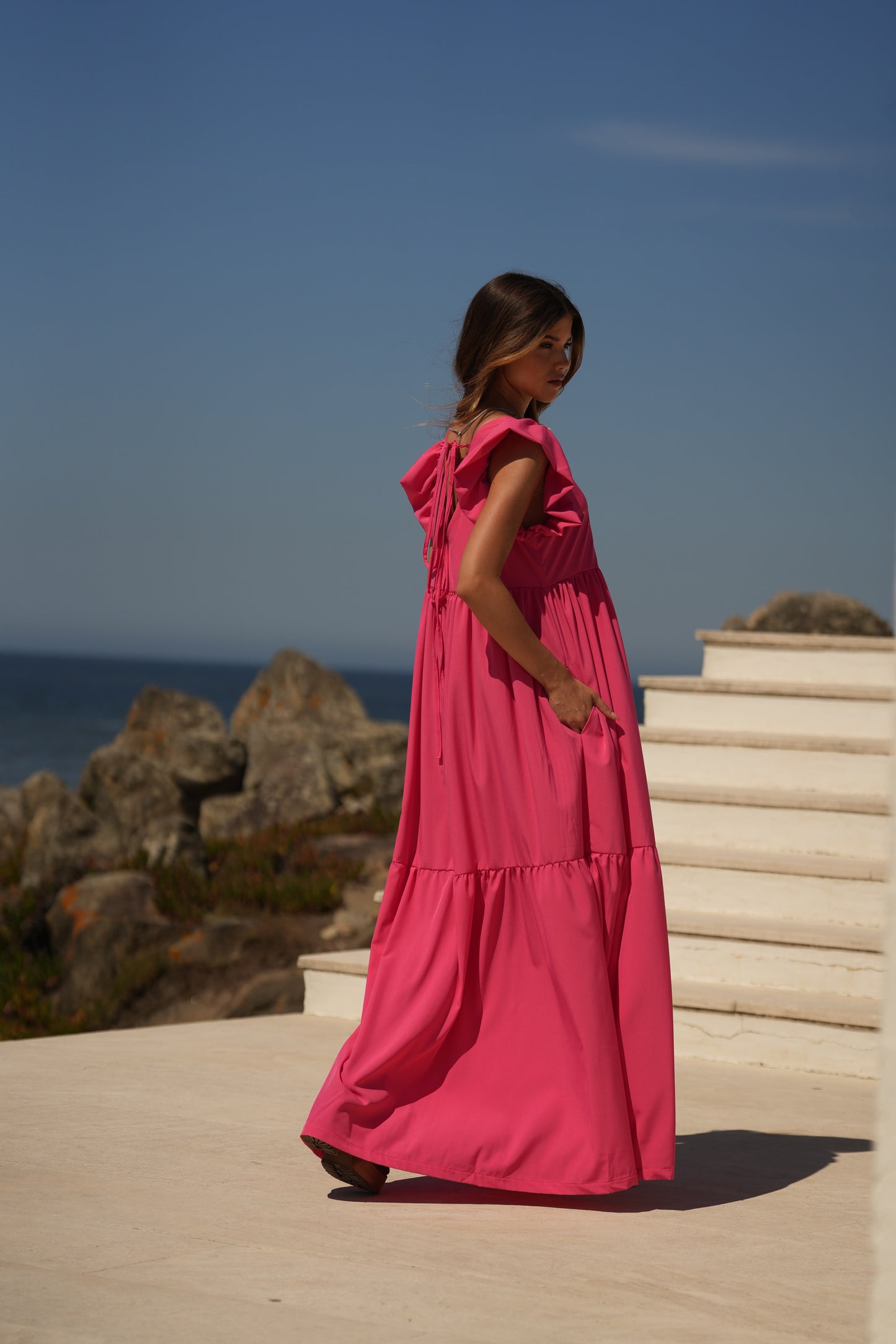 Vestido comprido rosa