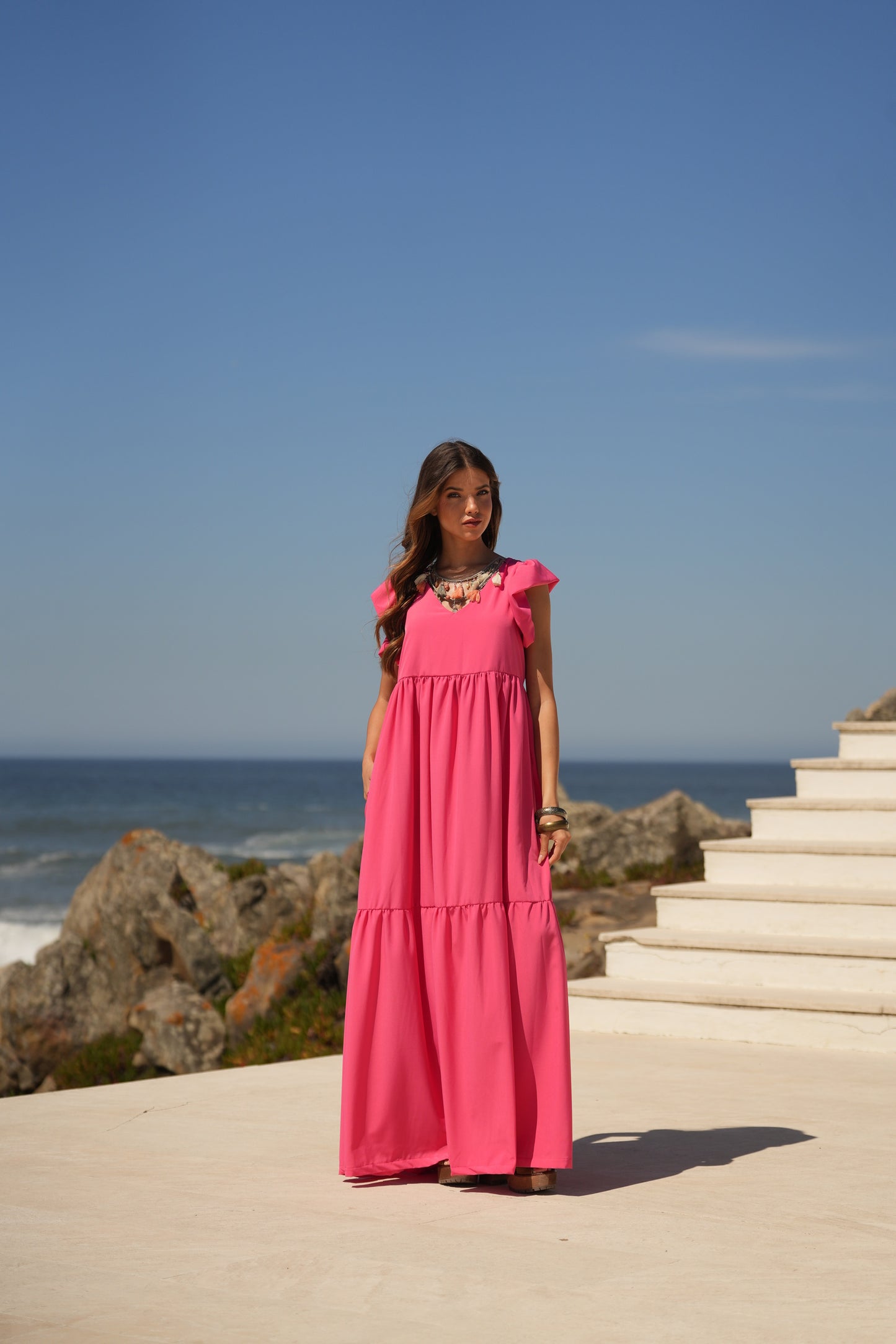 Vestido comprido rosa