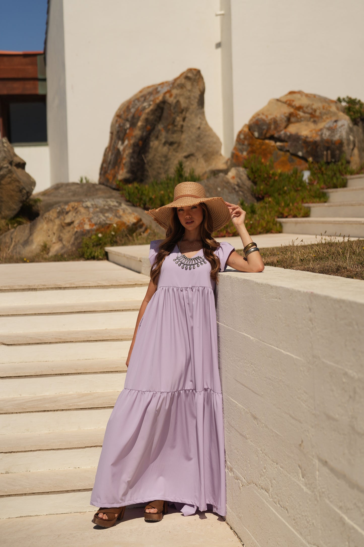 Vestido comprido lavanda