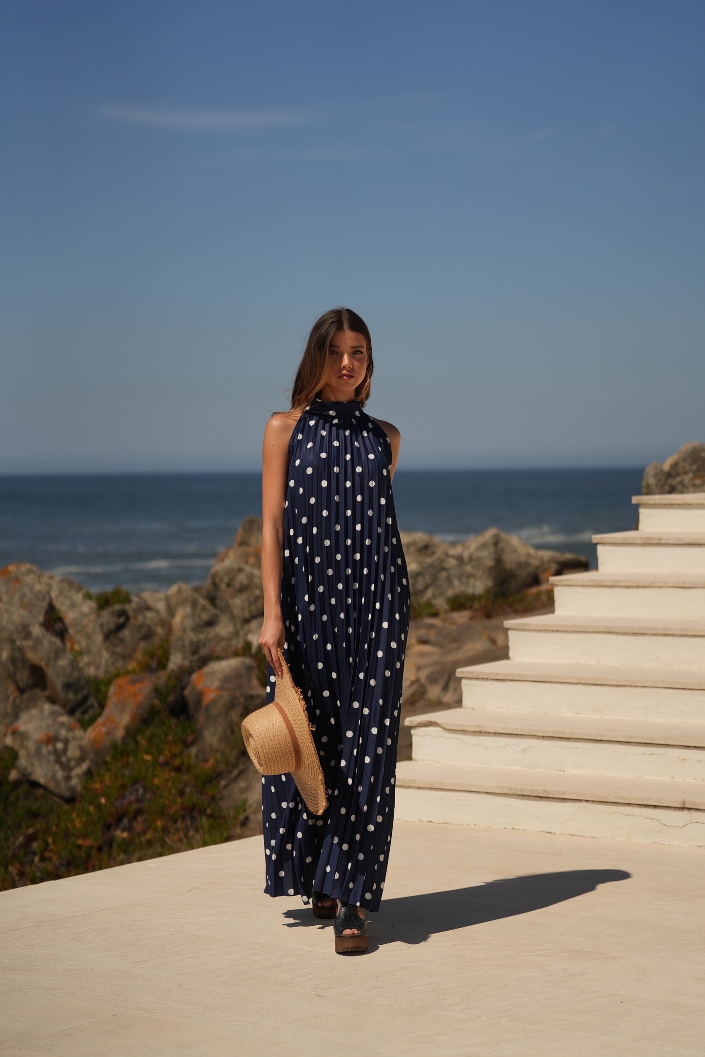 Vestido plisado estampado de lunares
