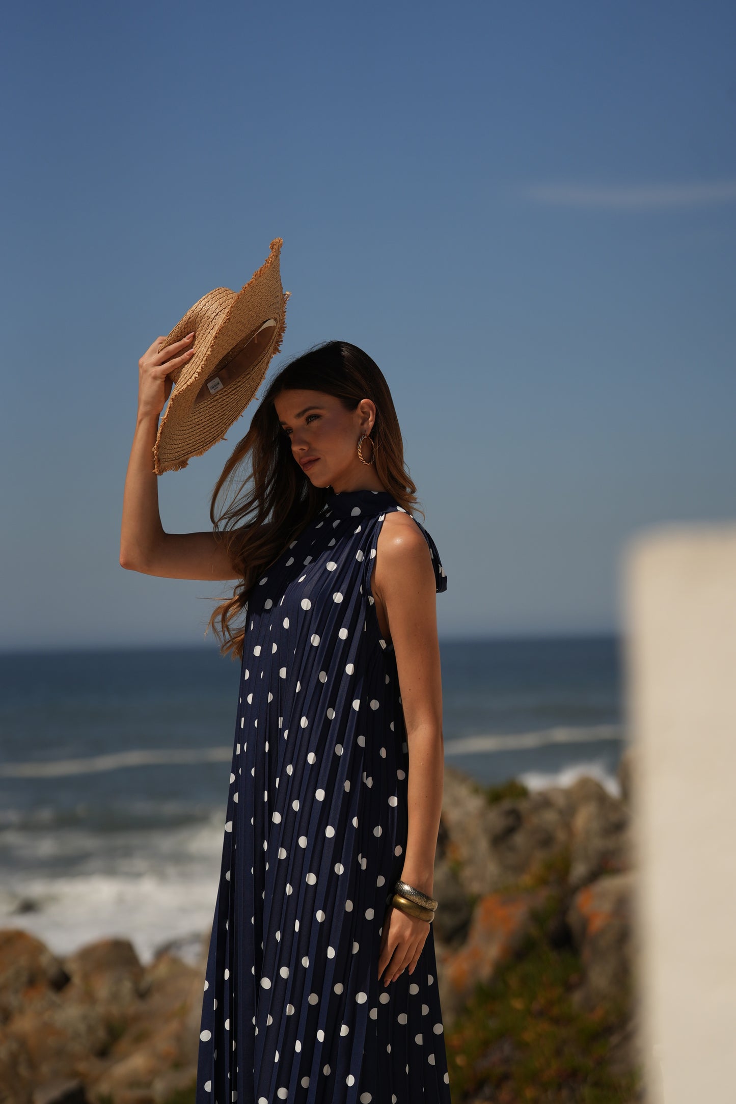 Vestido plisado estampado de lunares