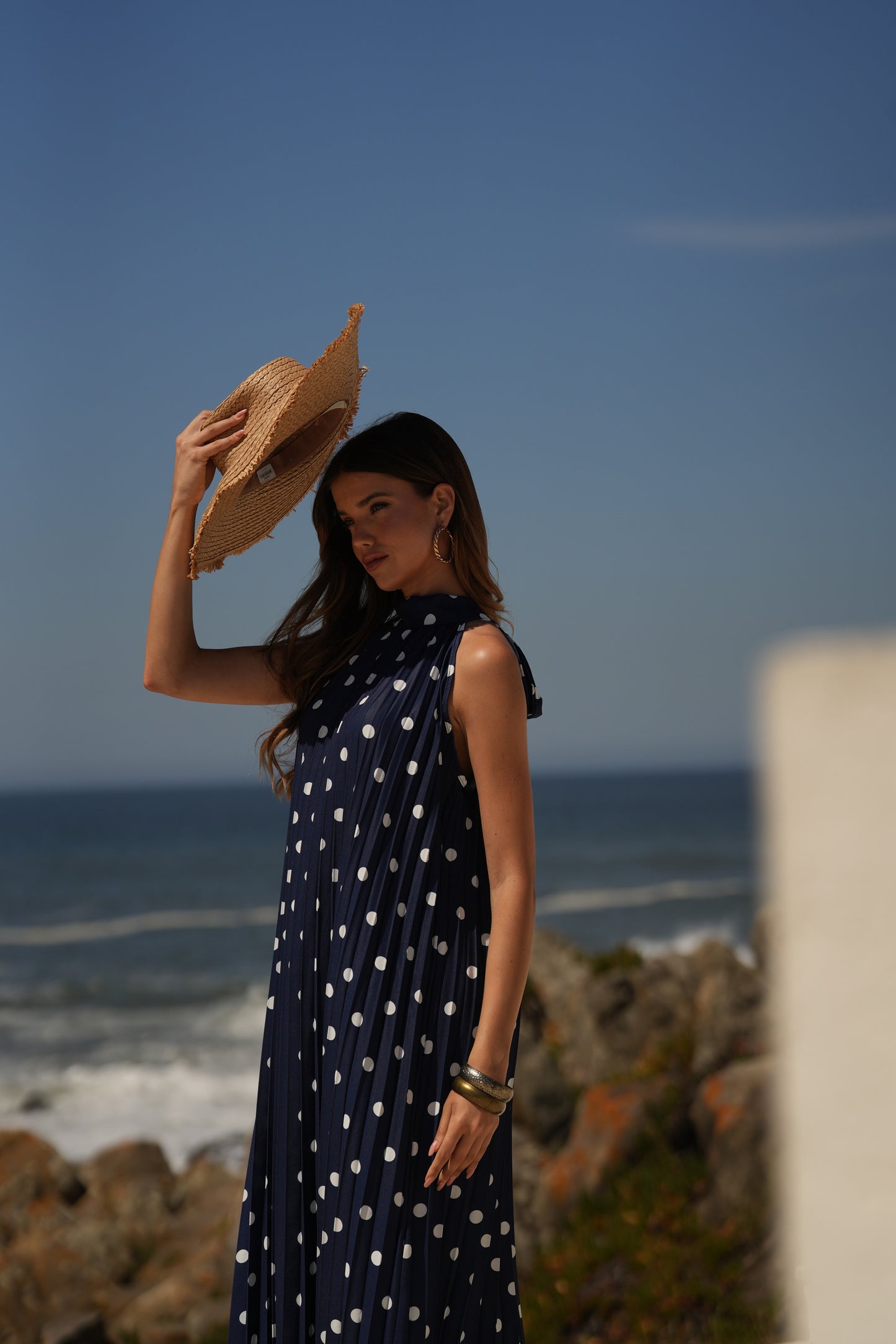 Vestido plisado estampado de lunares