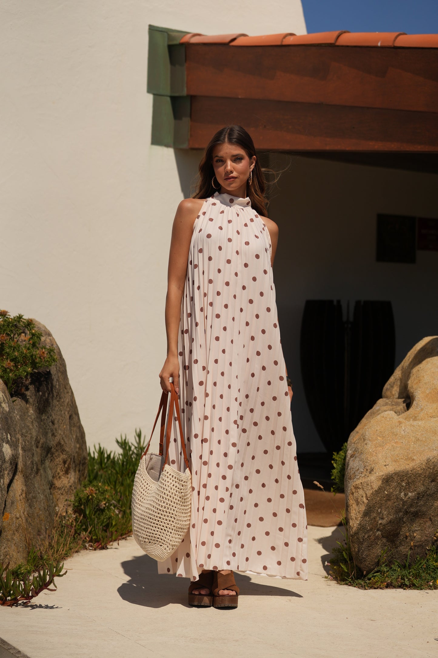 Vestido plissado estampado bolas