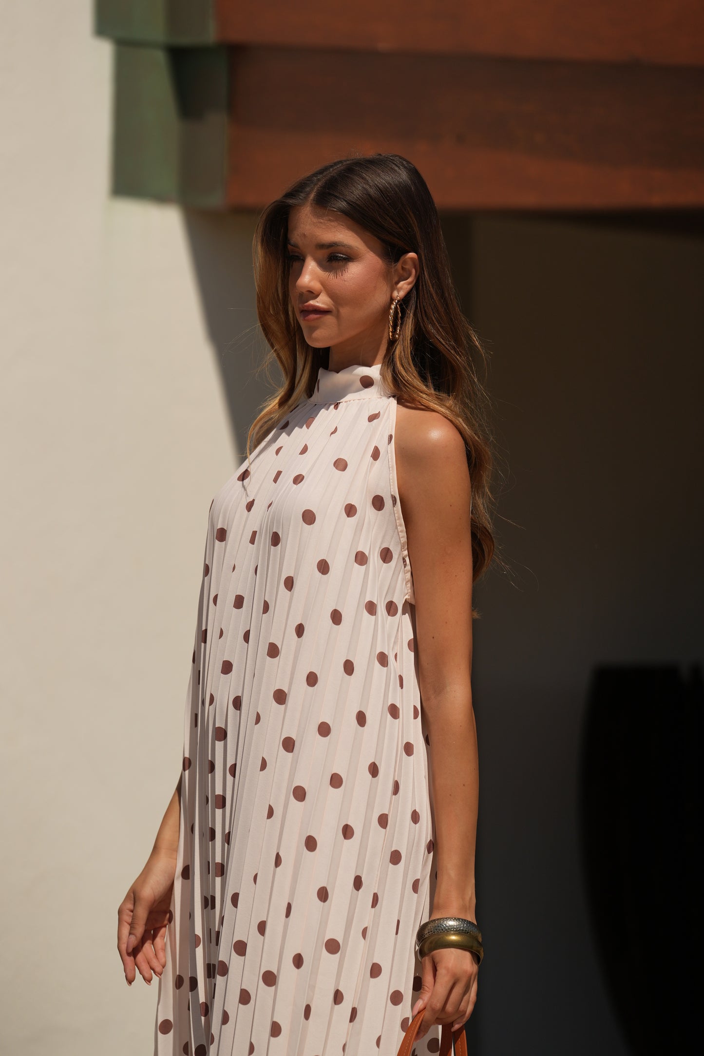 Vestido plissado estampado bolas