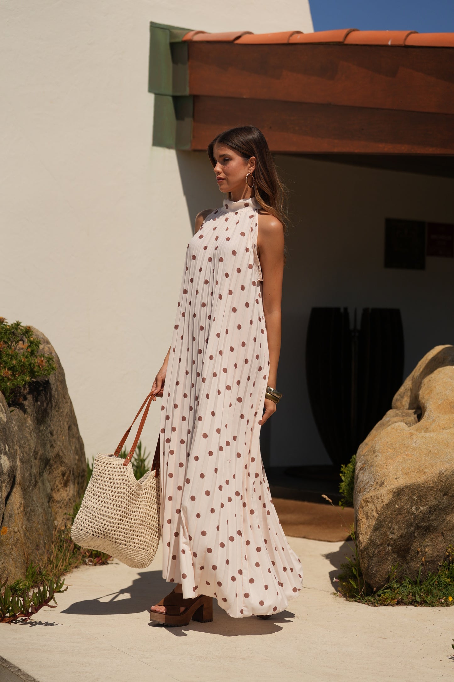 Vestido plissado estampado bolas