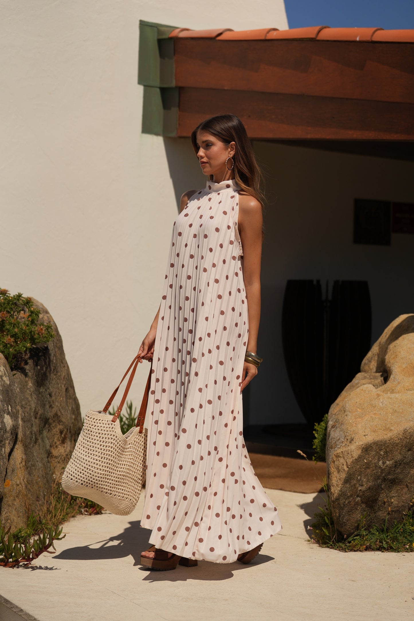 Vestido plissado estampado bolas