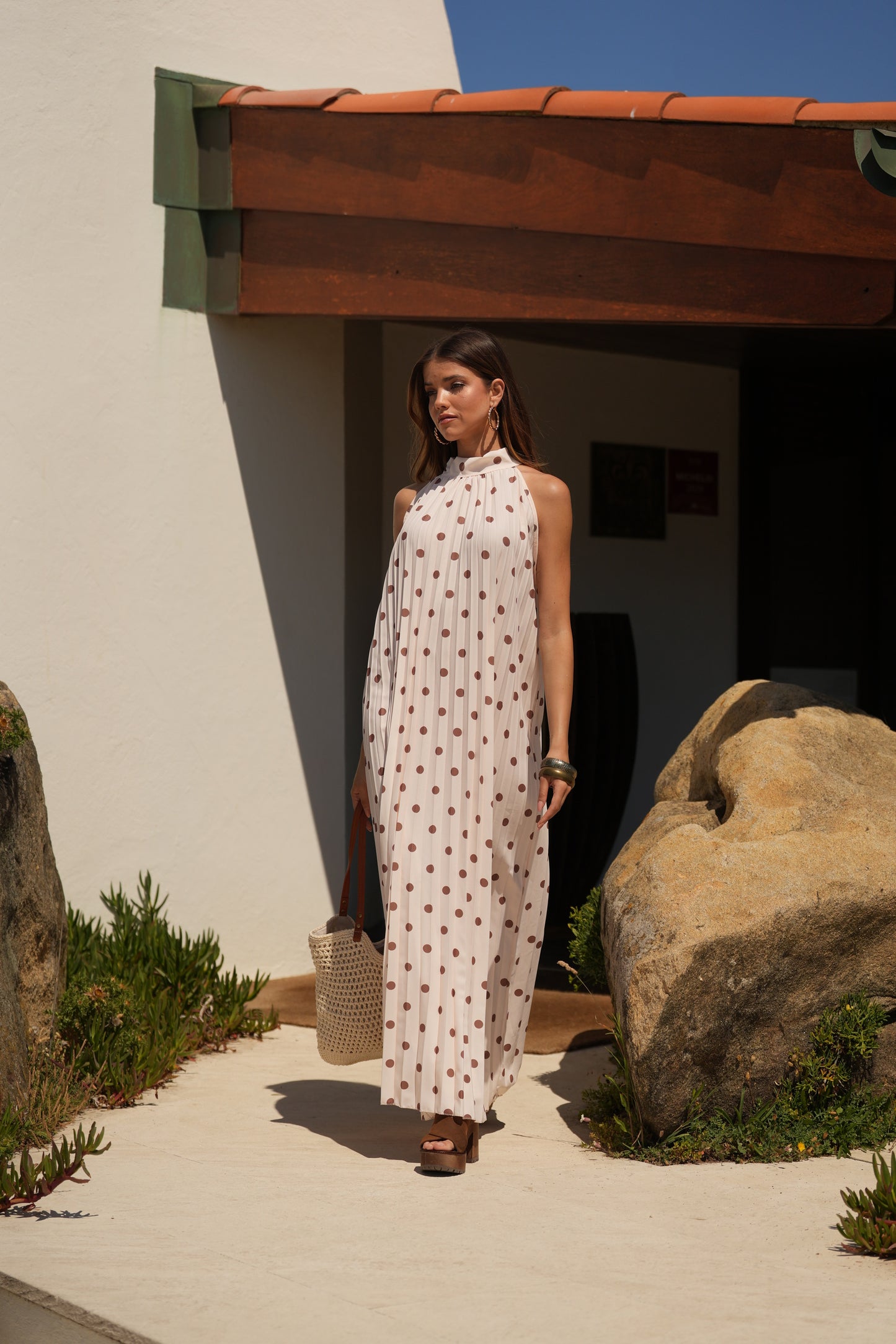 Vestido plissado estampado bolas