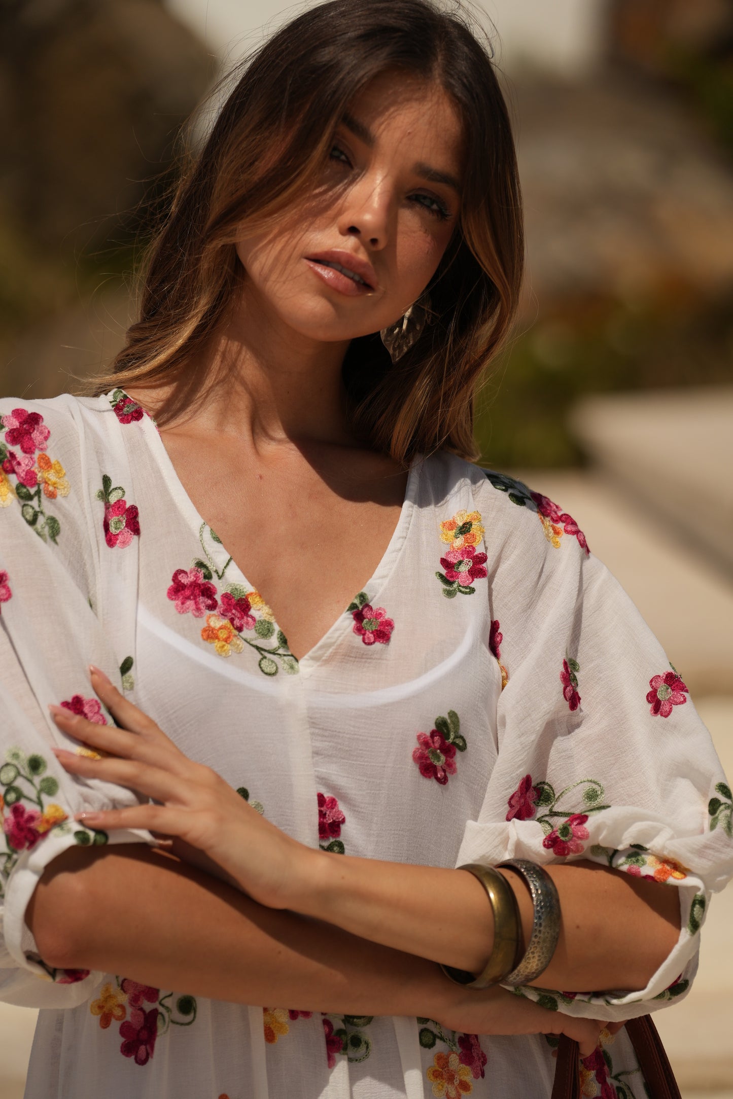 Vestido comprido branco com flores