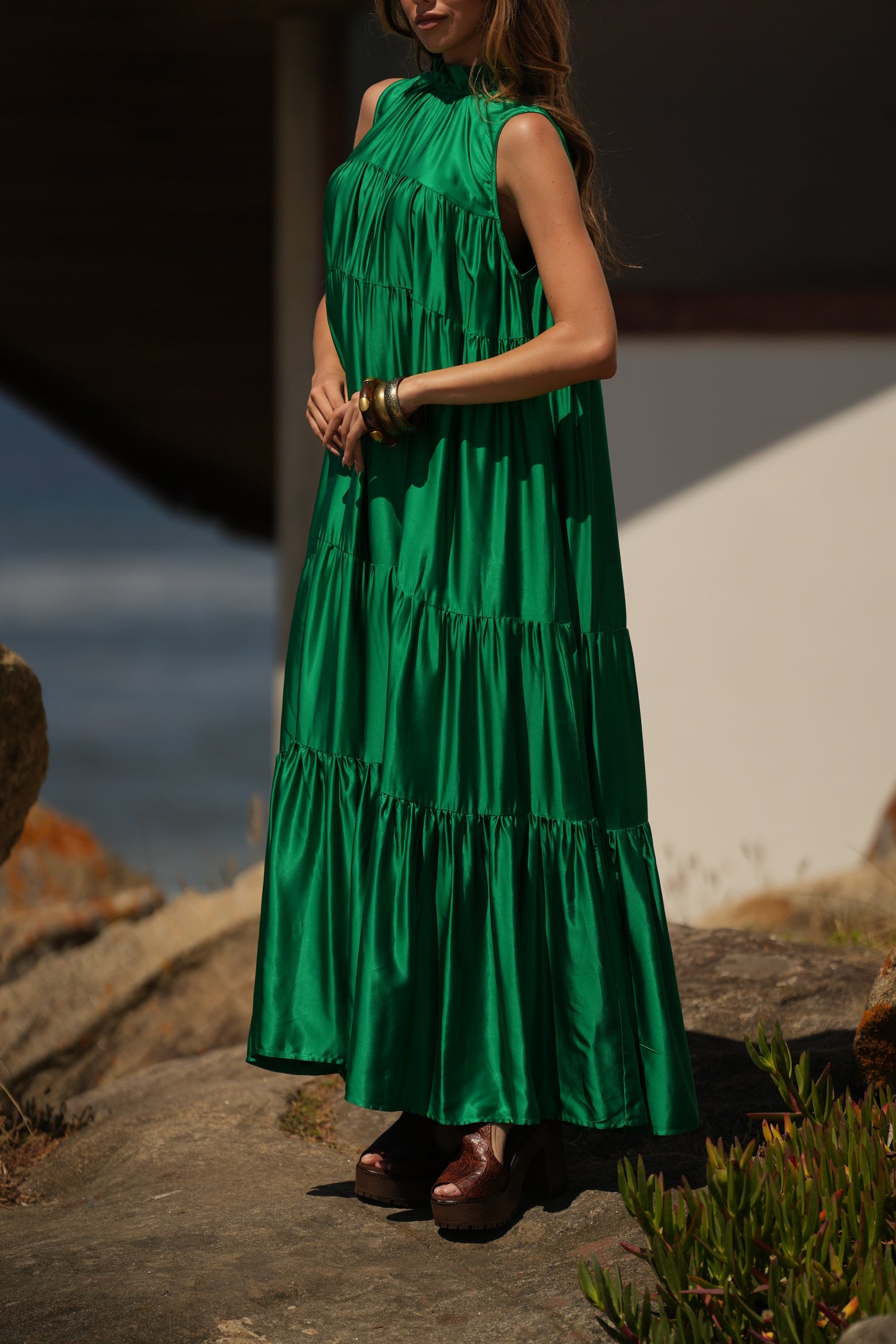 Vestido comprido em seda verde