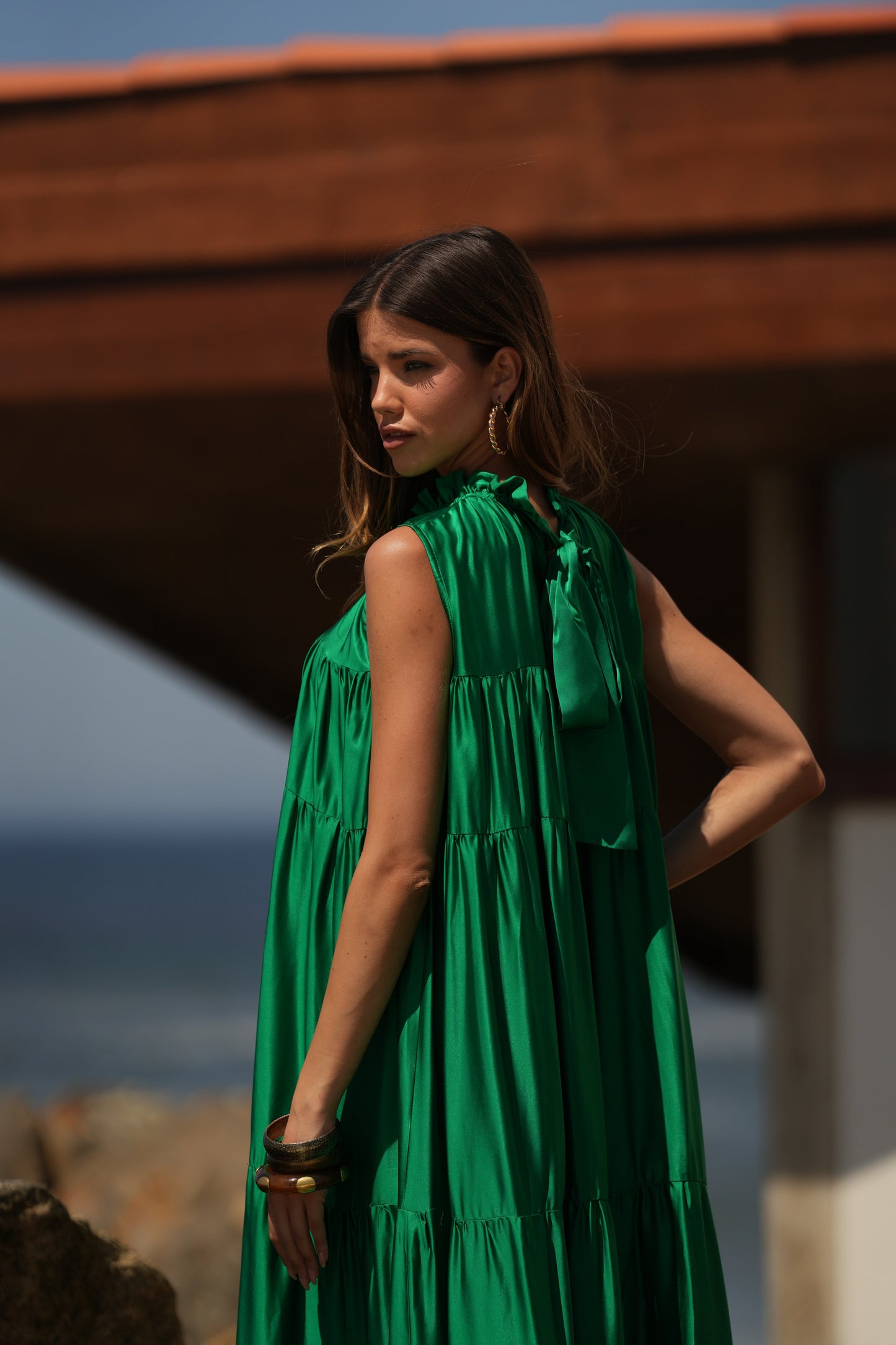 Vestido comprido em seda verde
