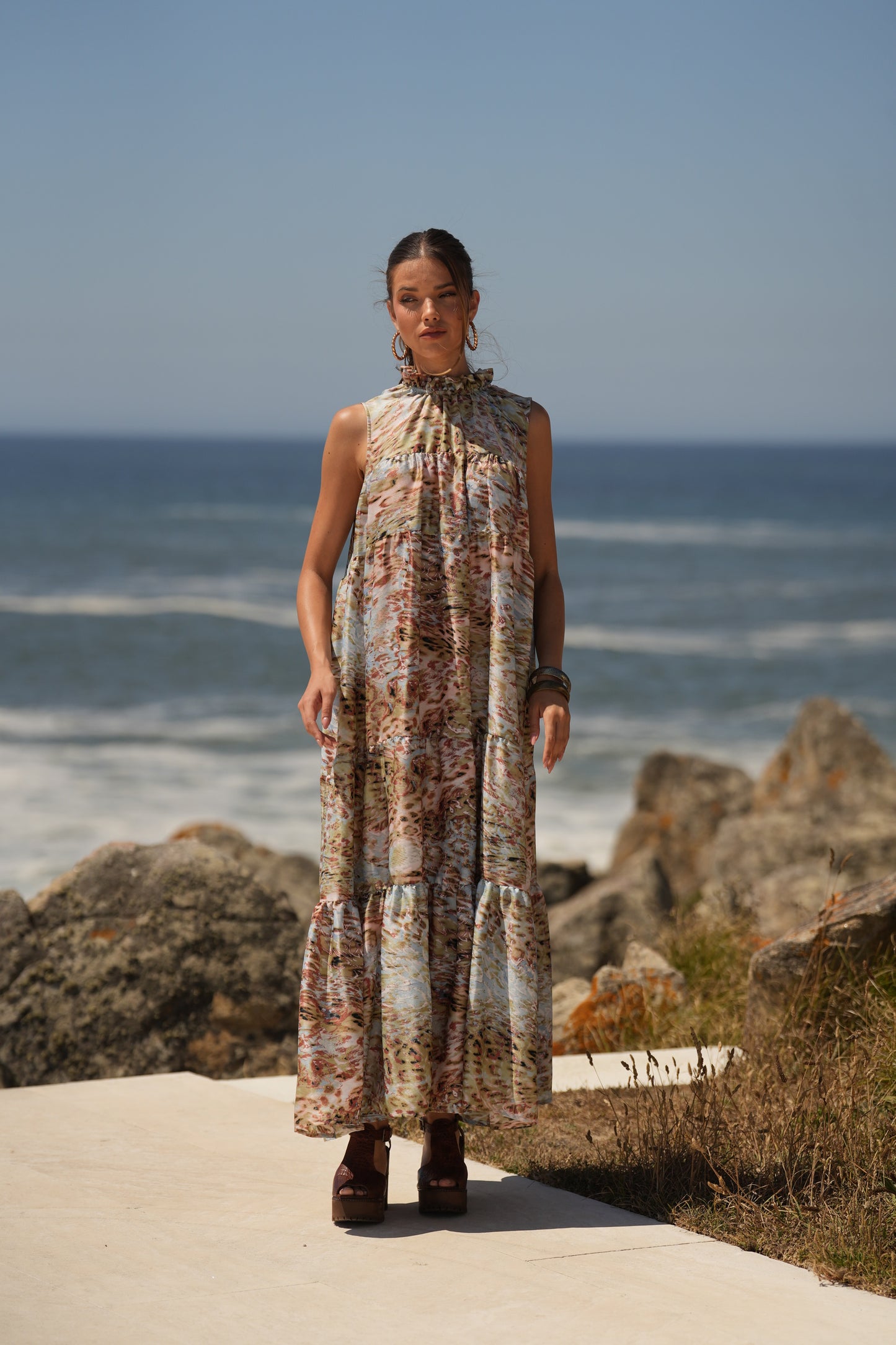 Vestido largo de seda estampada