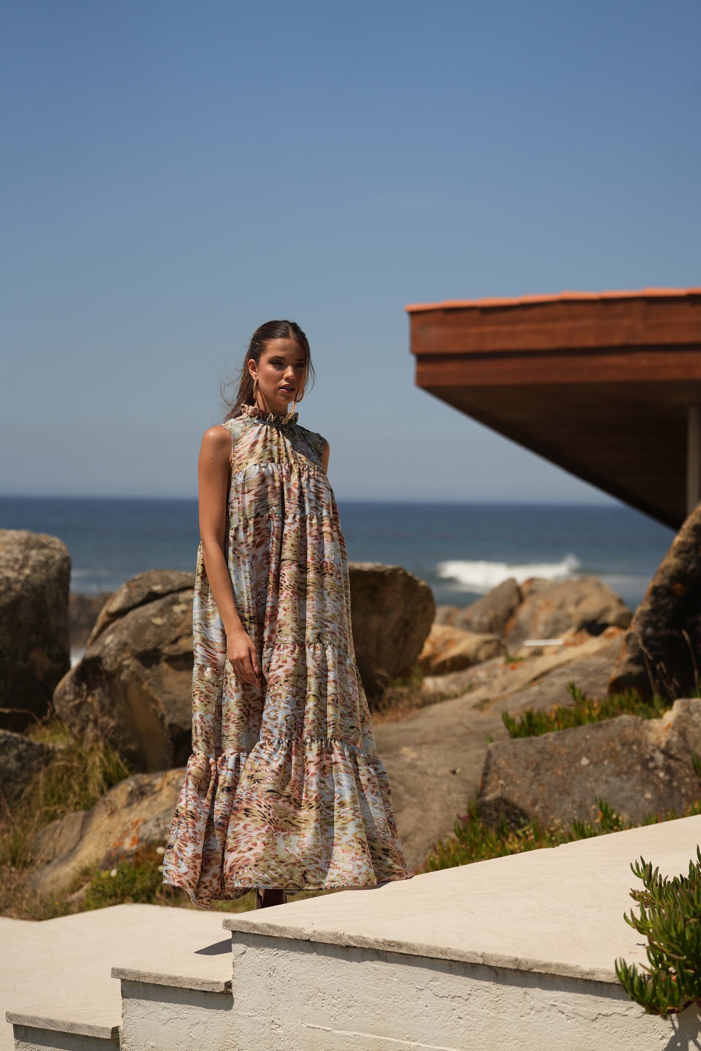 Vestido largo de seda estampada