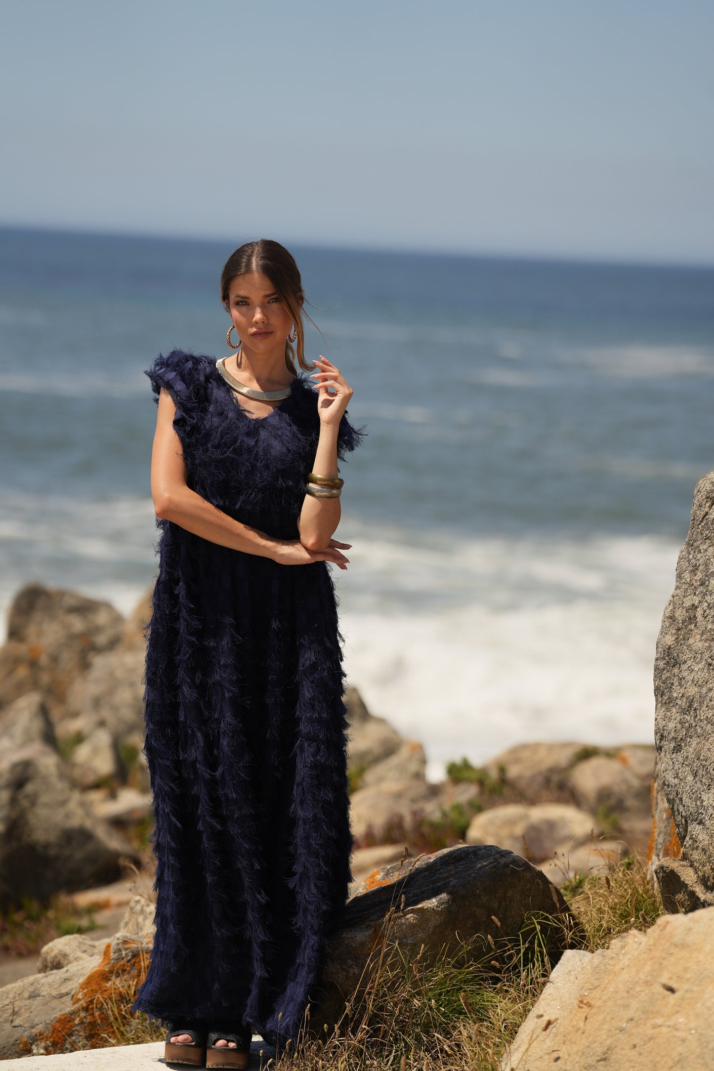 Edição limitada! Vestido comprido de cerimónia azul marinho