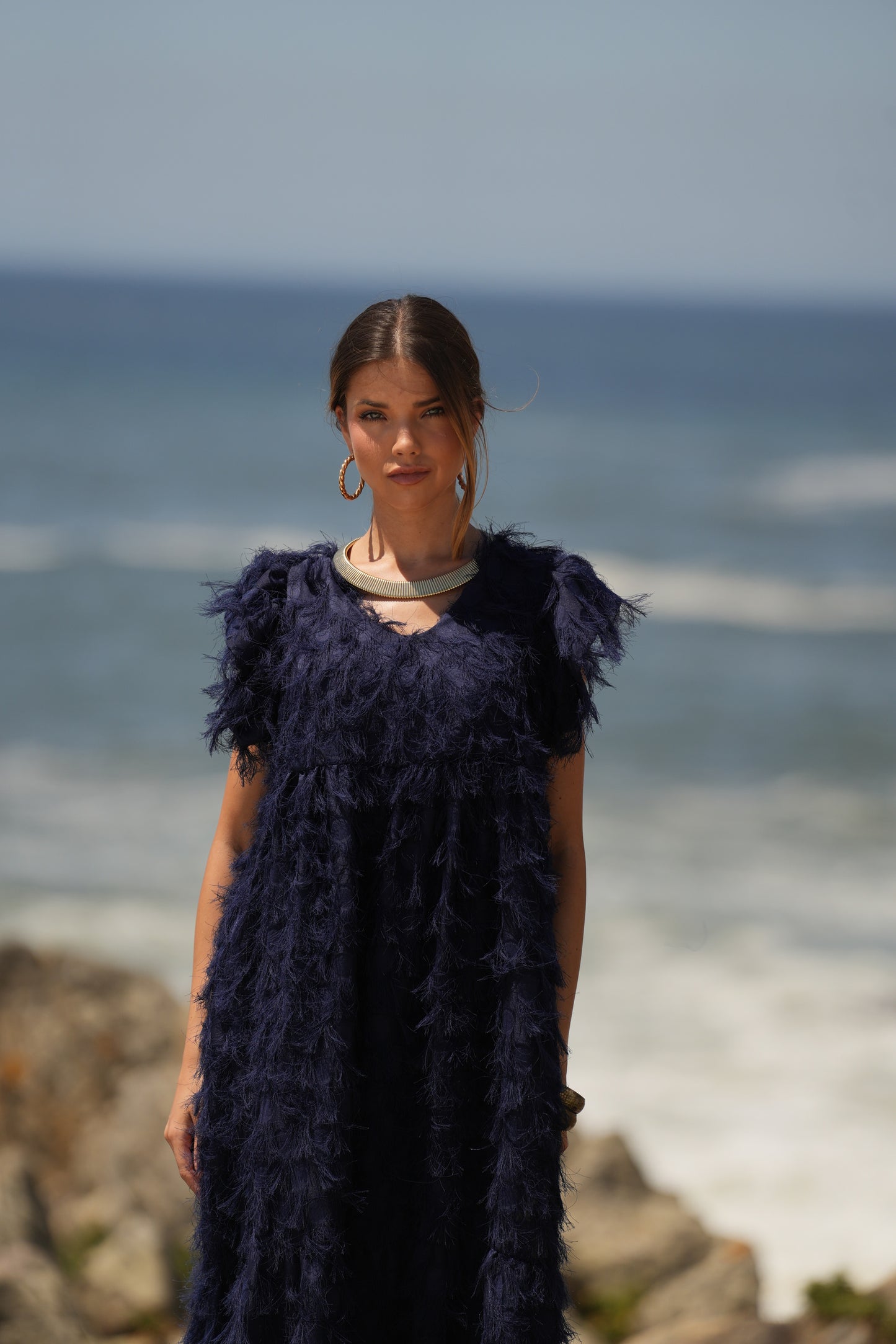 Edição limitada! Vestido comprido de cerimónia azul marinho