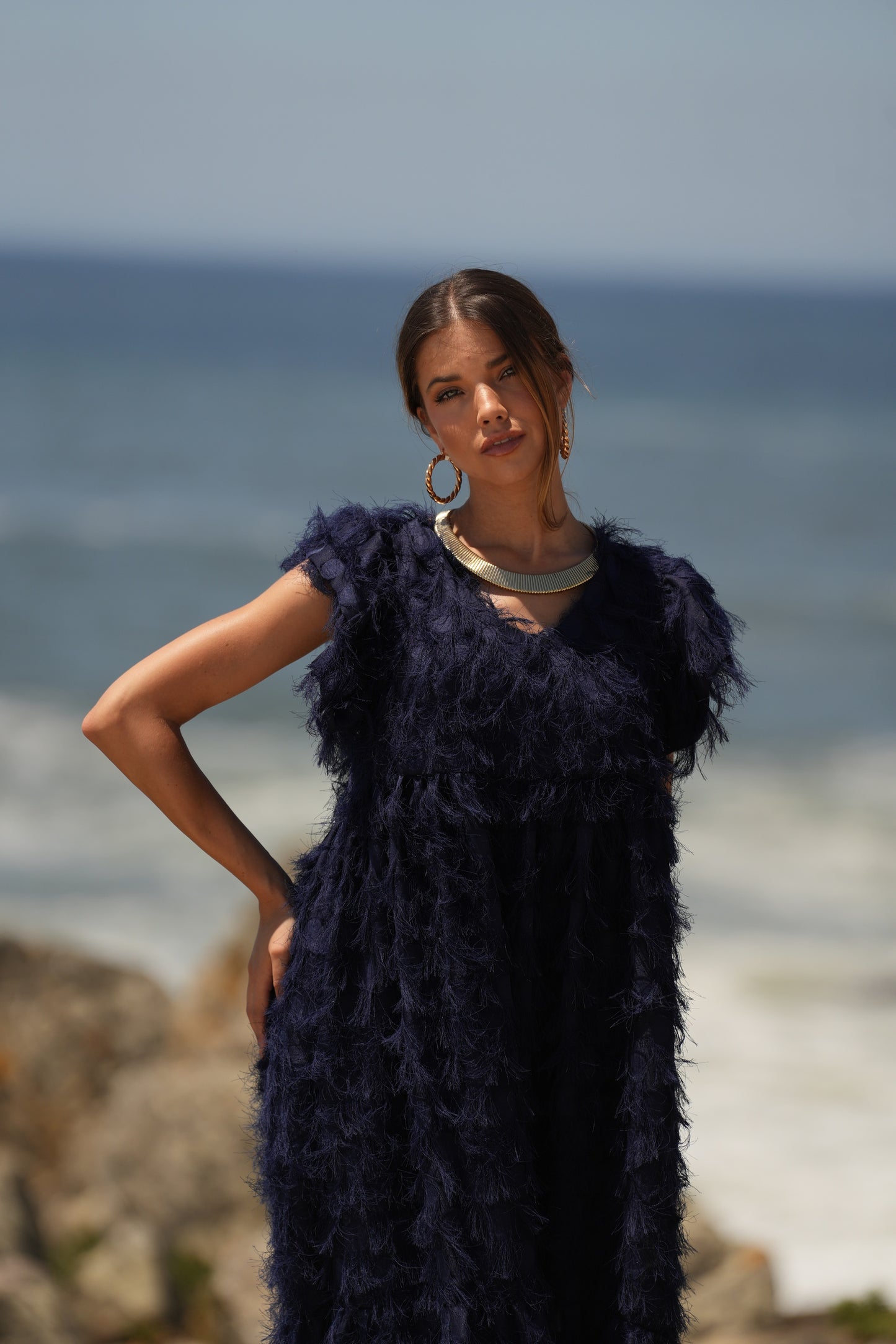 Edição limitada! Vestido comprido de cerimónia azul marinho