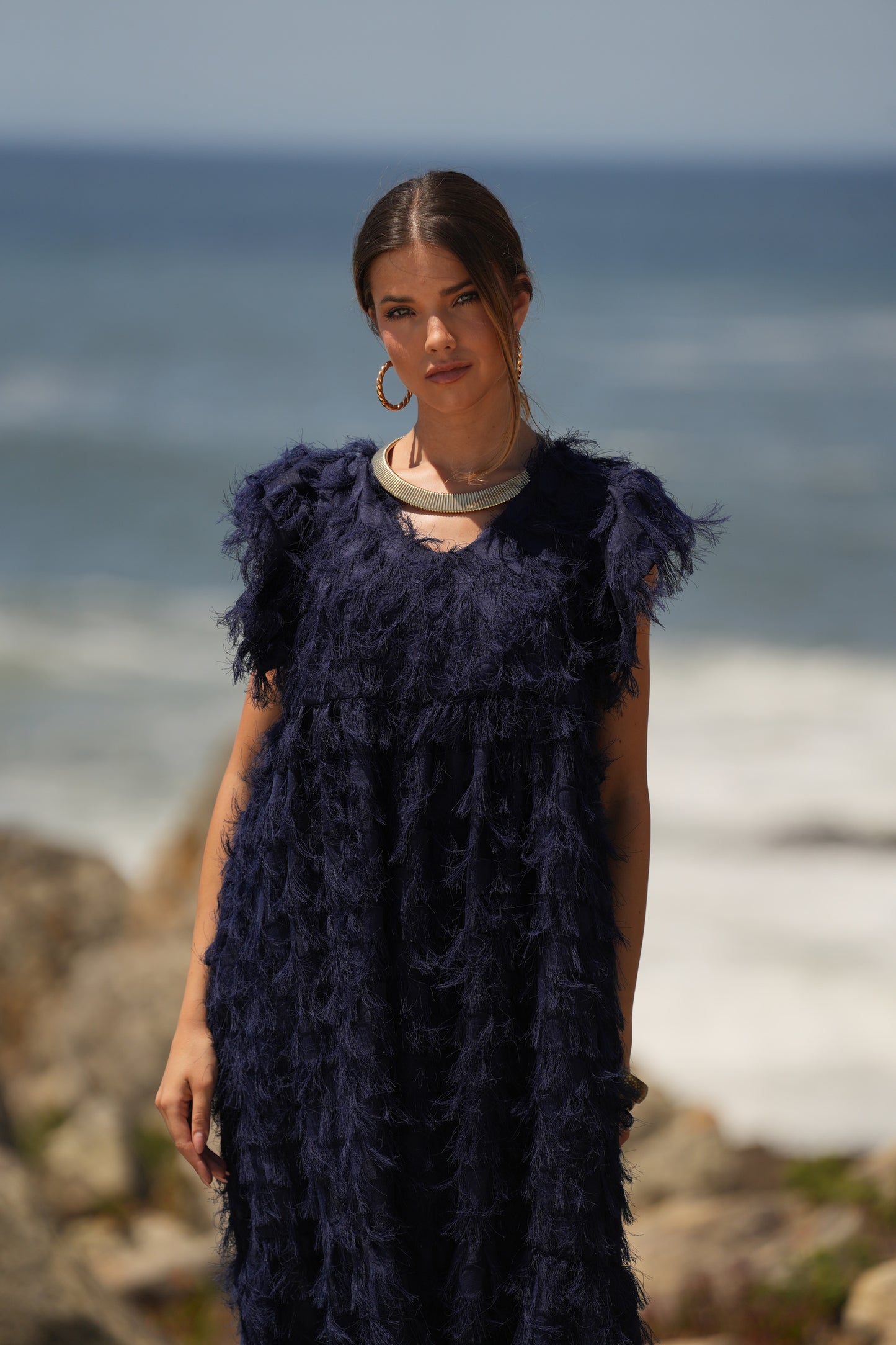 Edição limitada! Vestido comprido de cerimónia azul marinho
