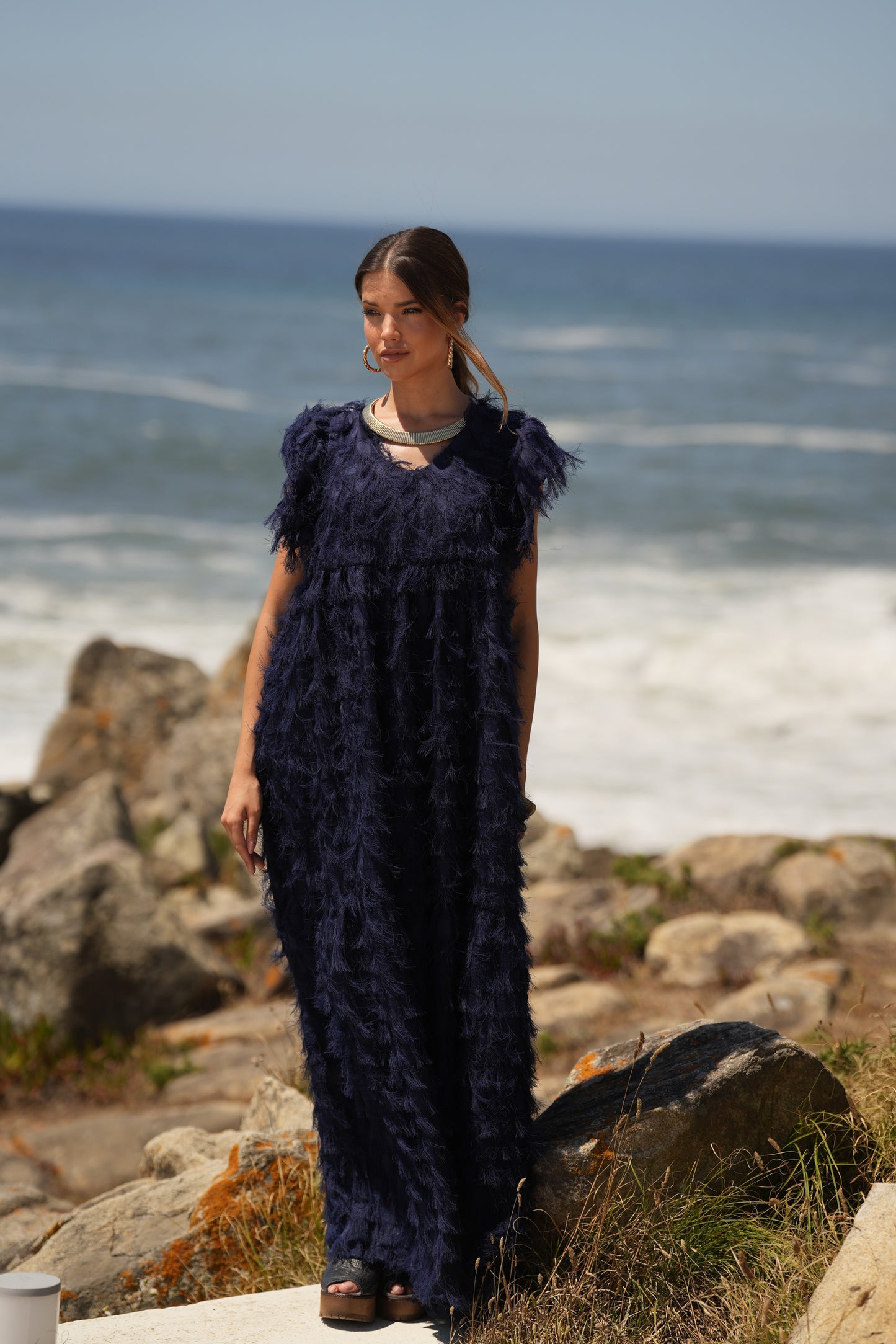 Edição limitada! Vestido comprido de cerimónia azul marinho