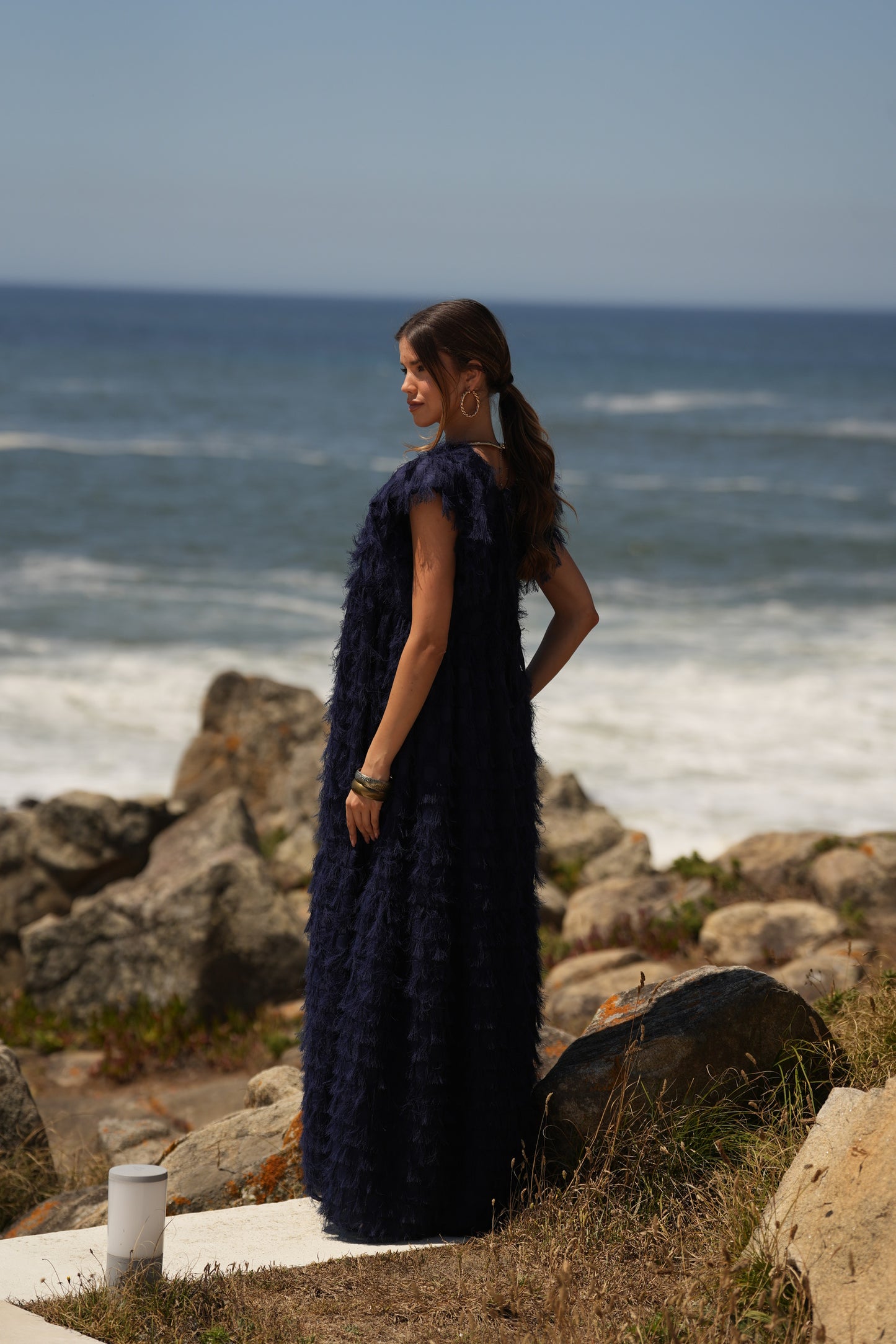 Edição limitada! Vestido comprido de cerimónia azul marinho